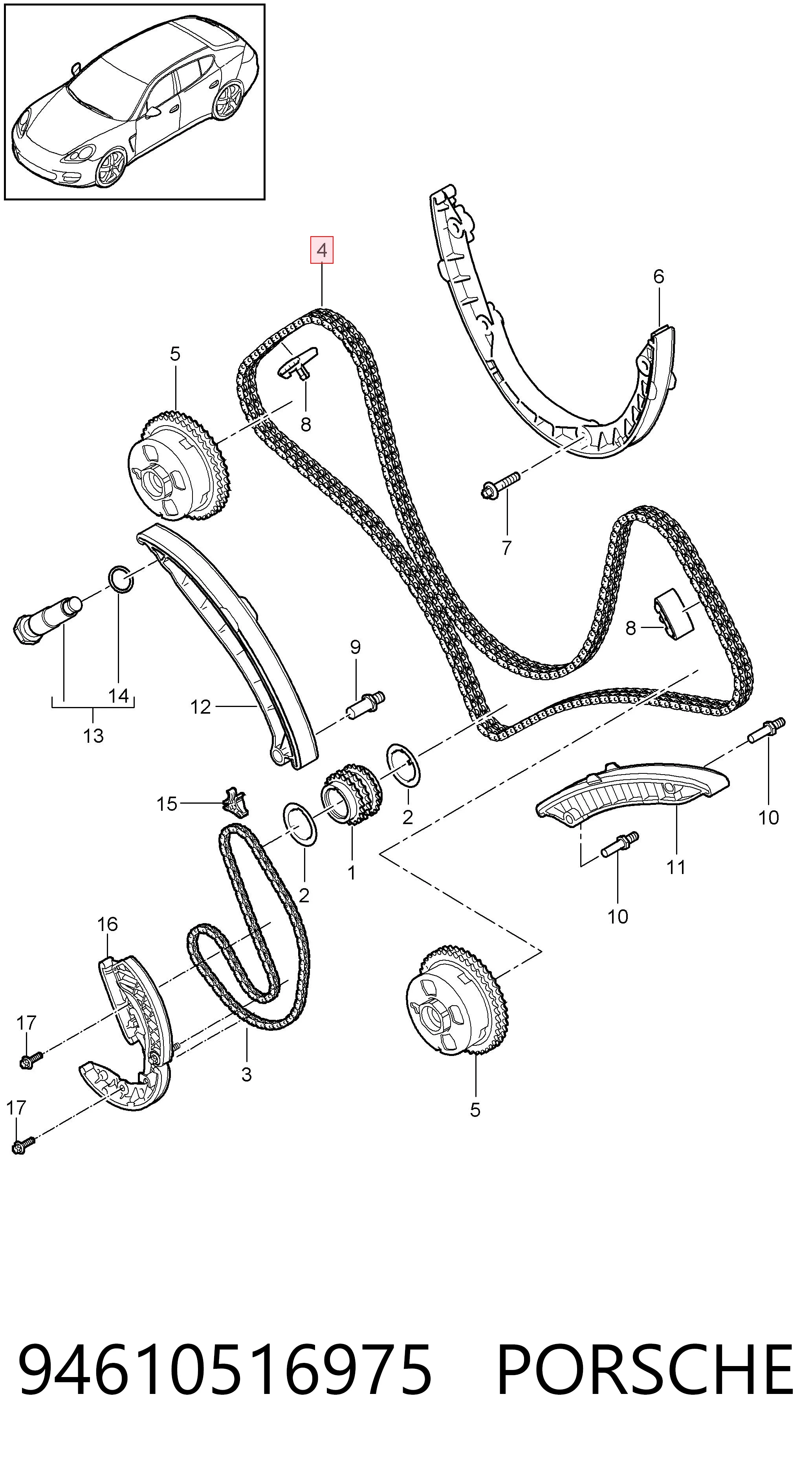 94610516975 Porsche Cadena de motor