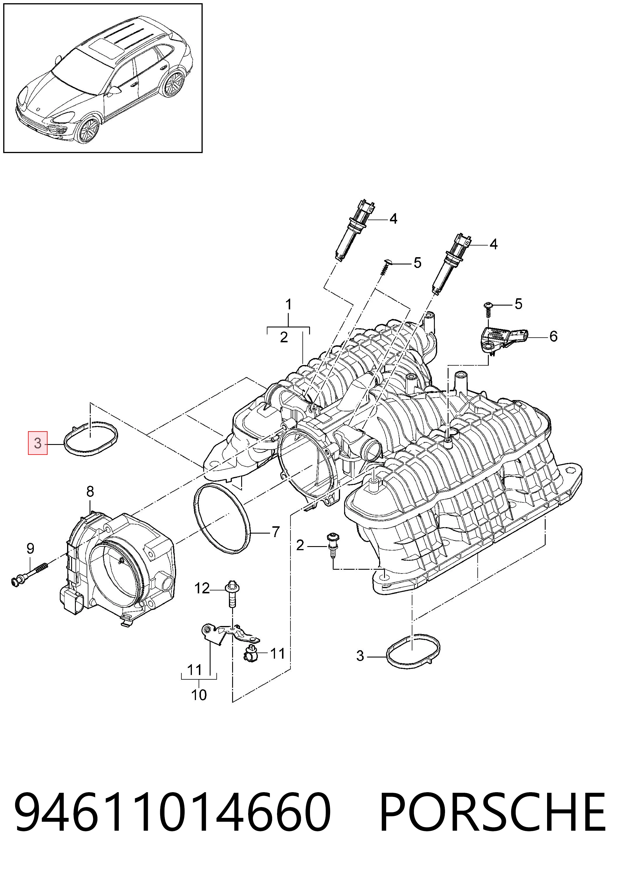 94611014660 Porsche Juego de juntas, colector de admisión