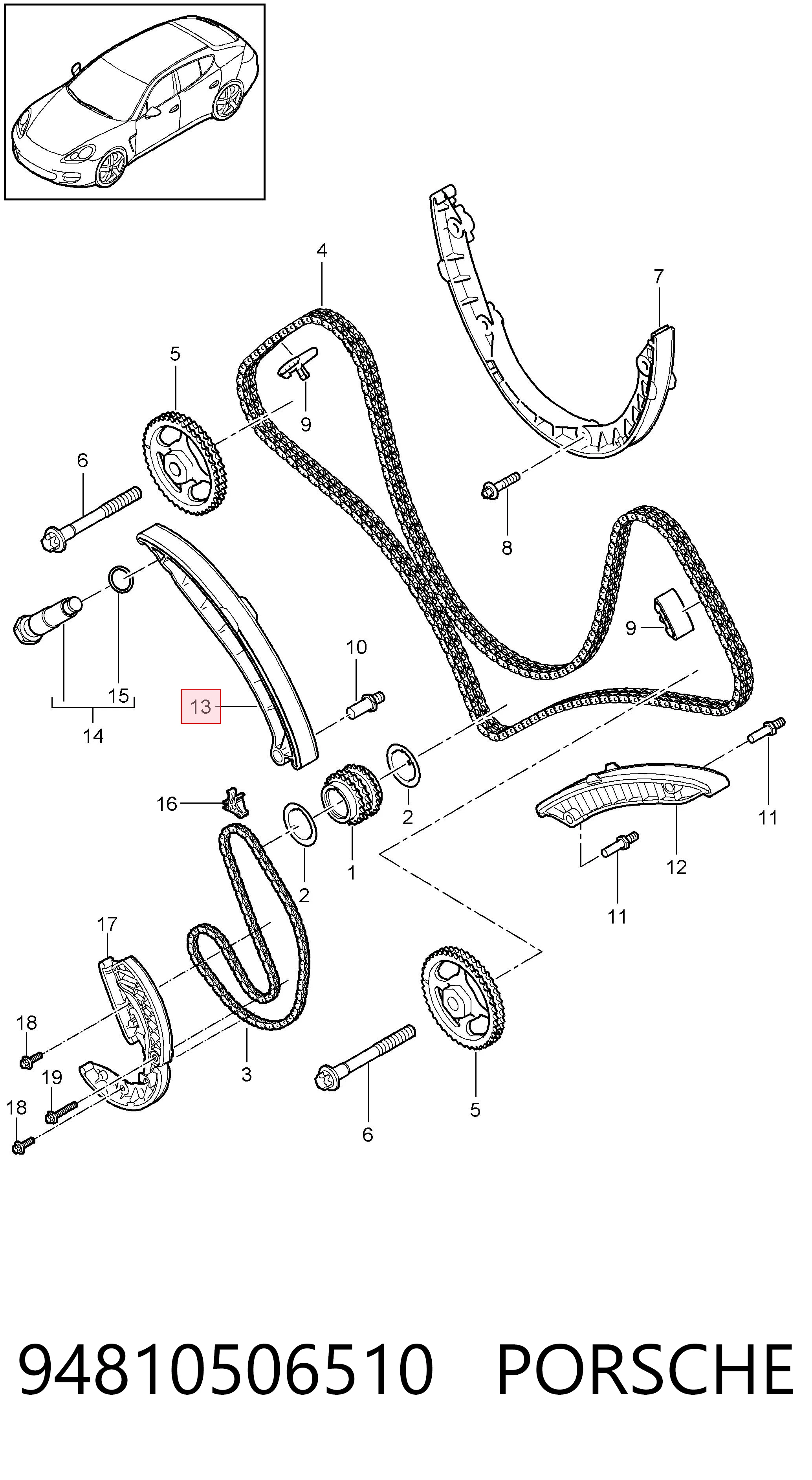 94810506510 Porsche Guía del tensor de la cadena de distribución