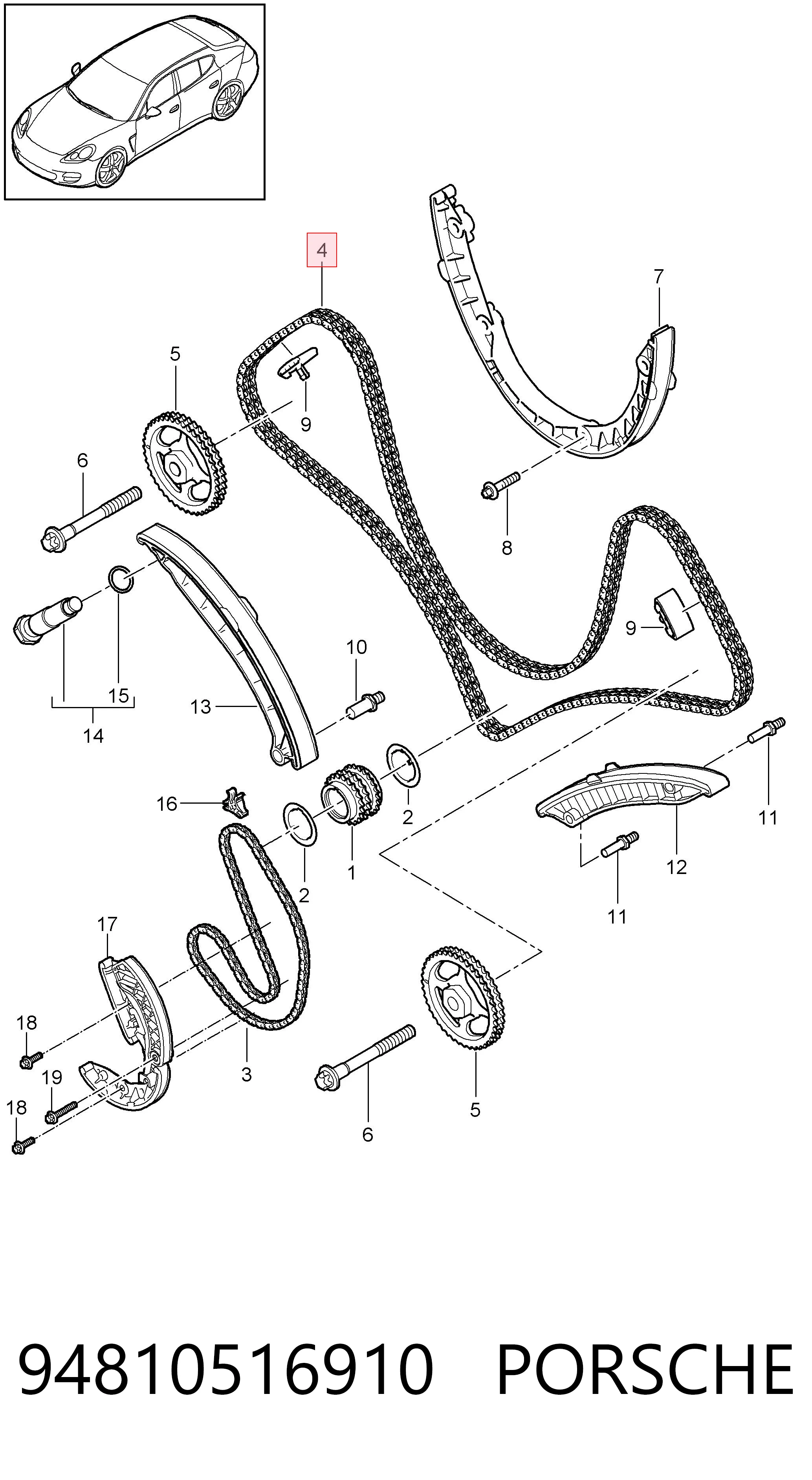 94810516910 Porsche Cadena de motor