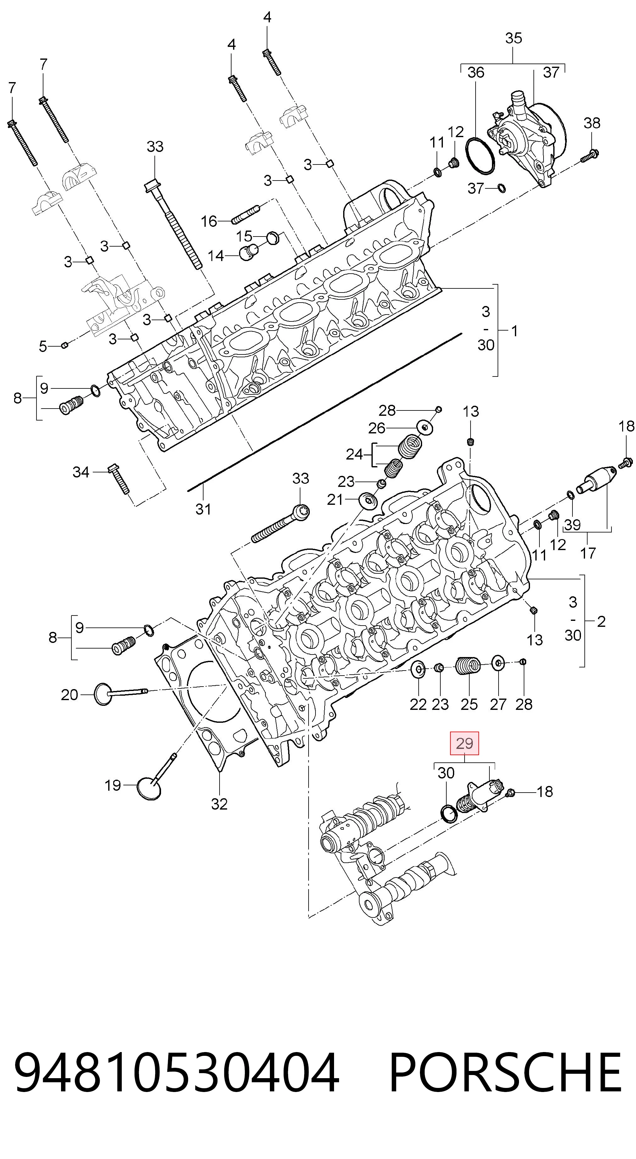 Válvula solenoide de control de posición del árbol de levas 94810530404 PORSCHE