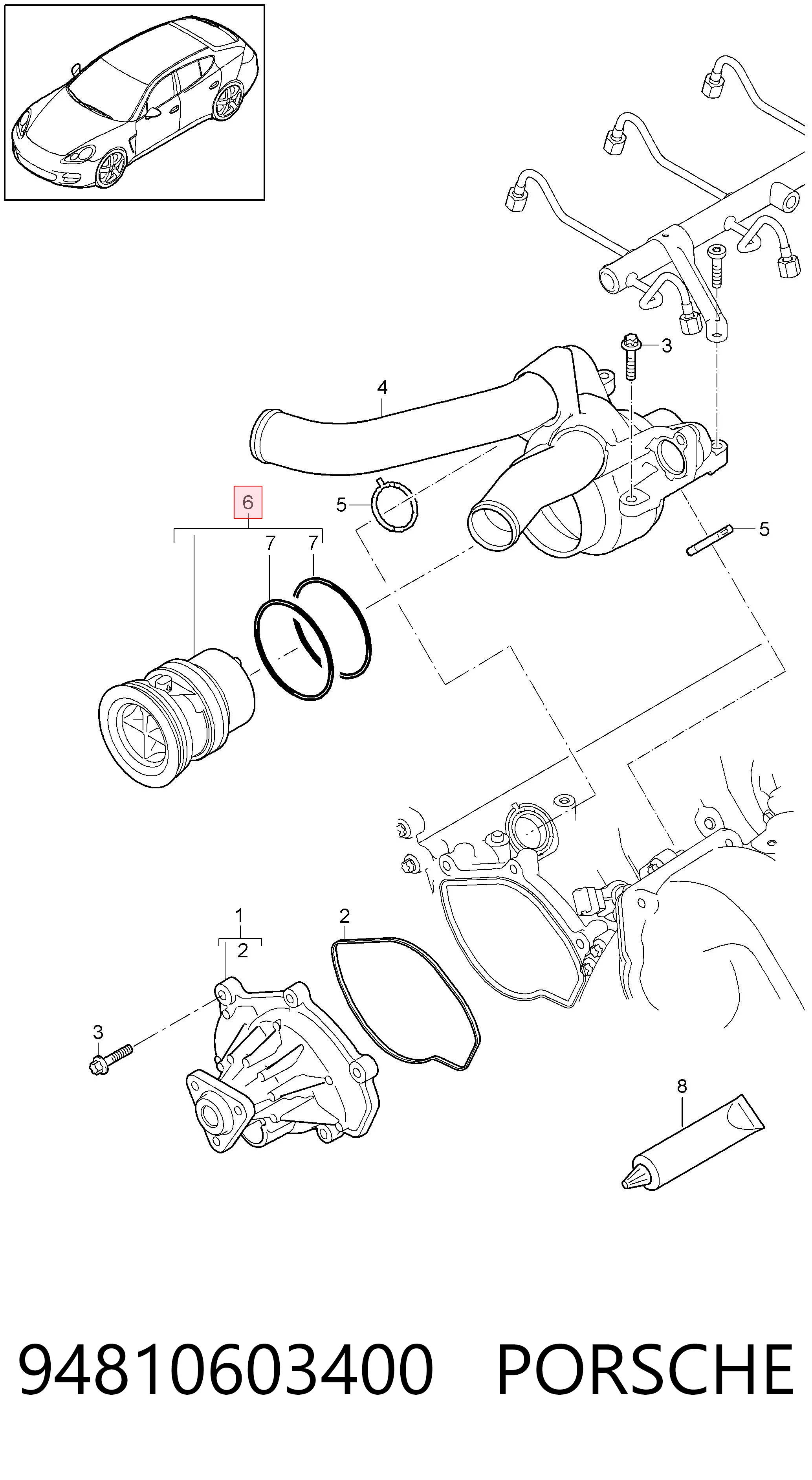 94810603400 Porsche Termostato de agua