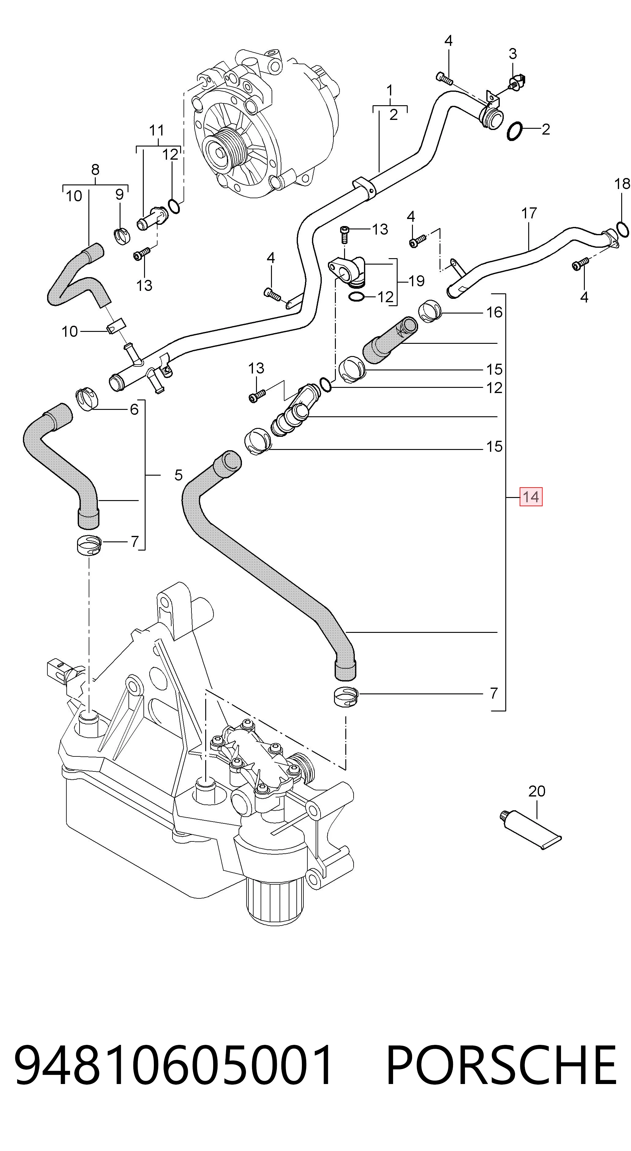 94810605001 Porsche Manguera de refrigeración