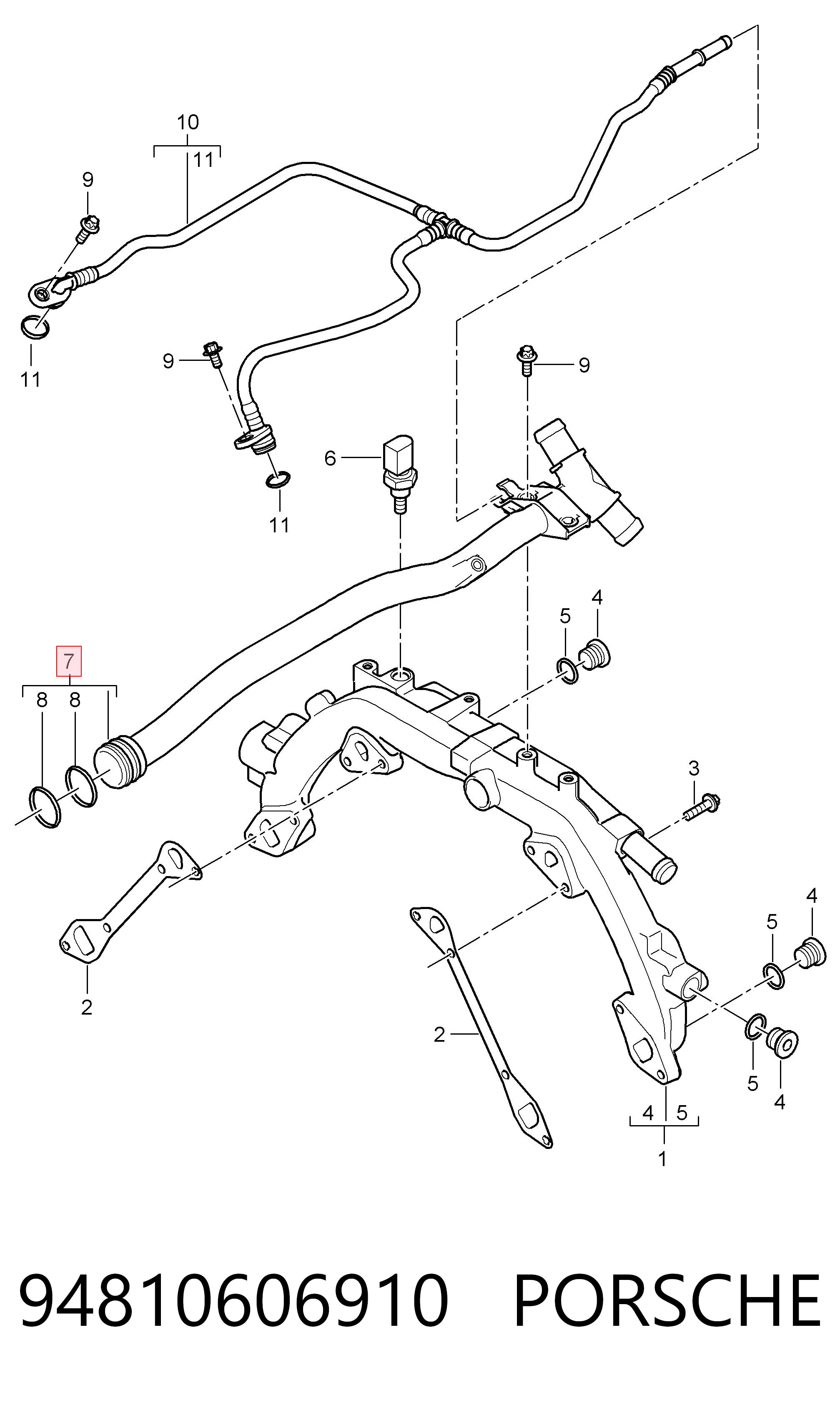 94810606910 Porsche Manguera de refrigeración