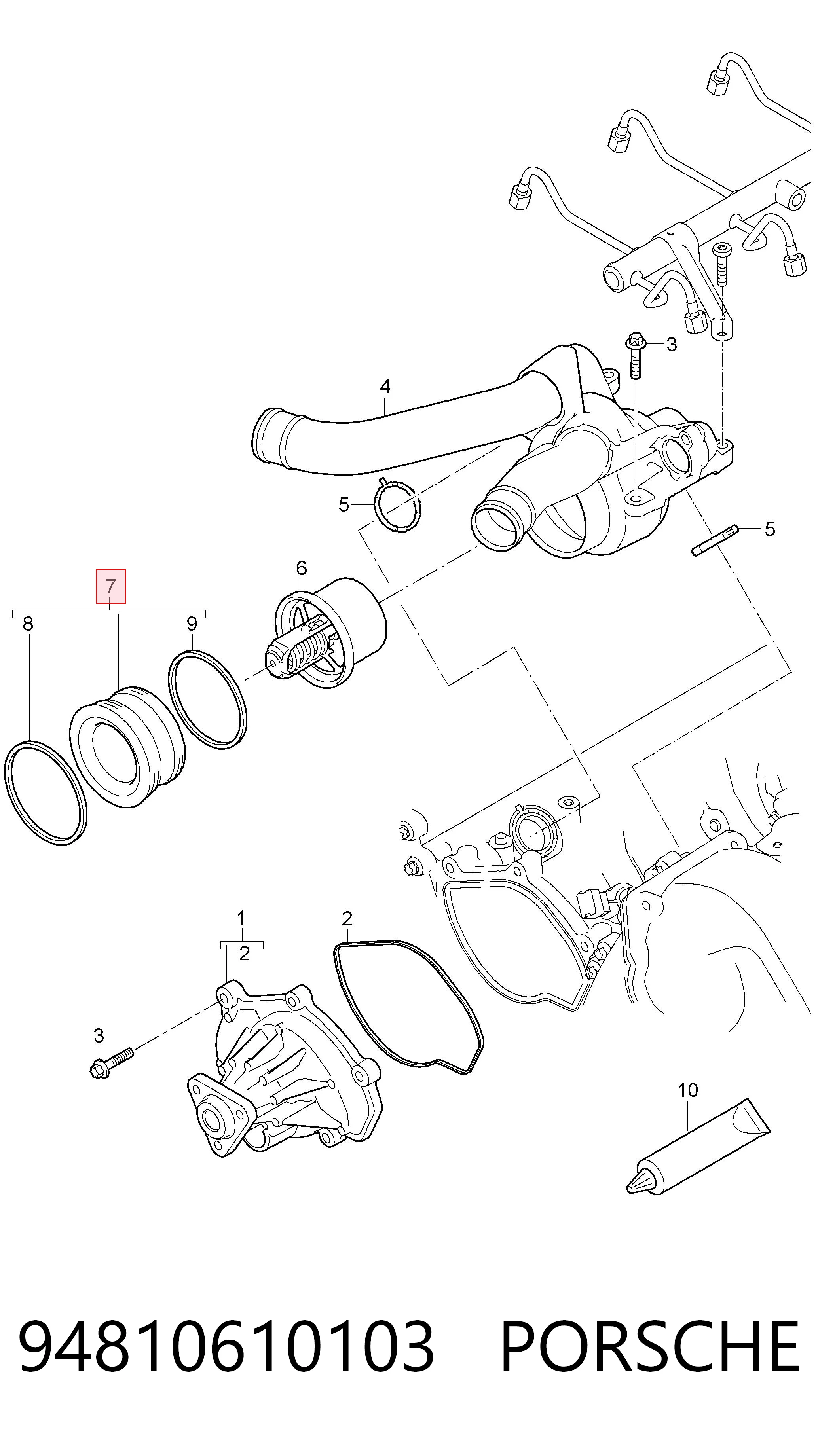 94810610103 Porsche Tapa de termostato
