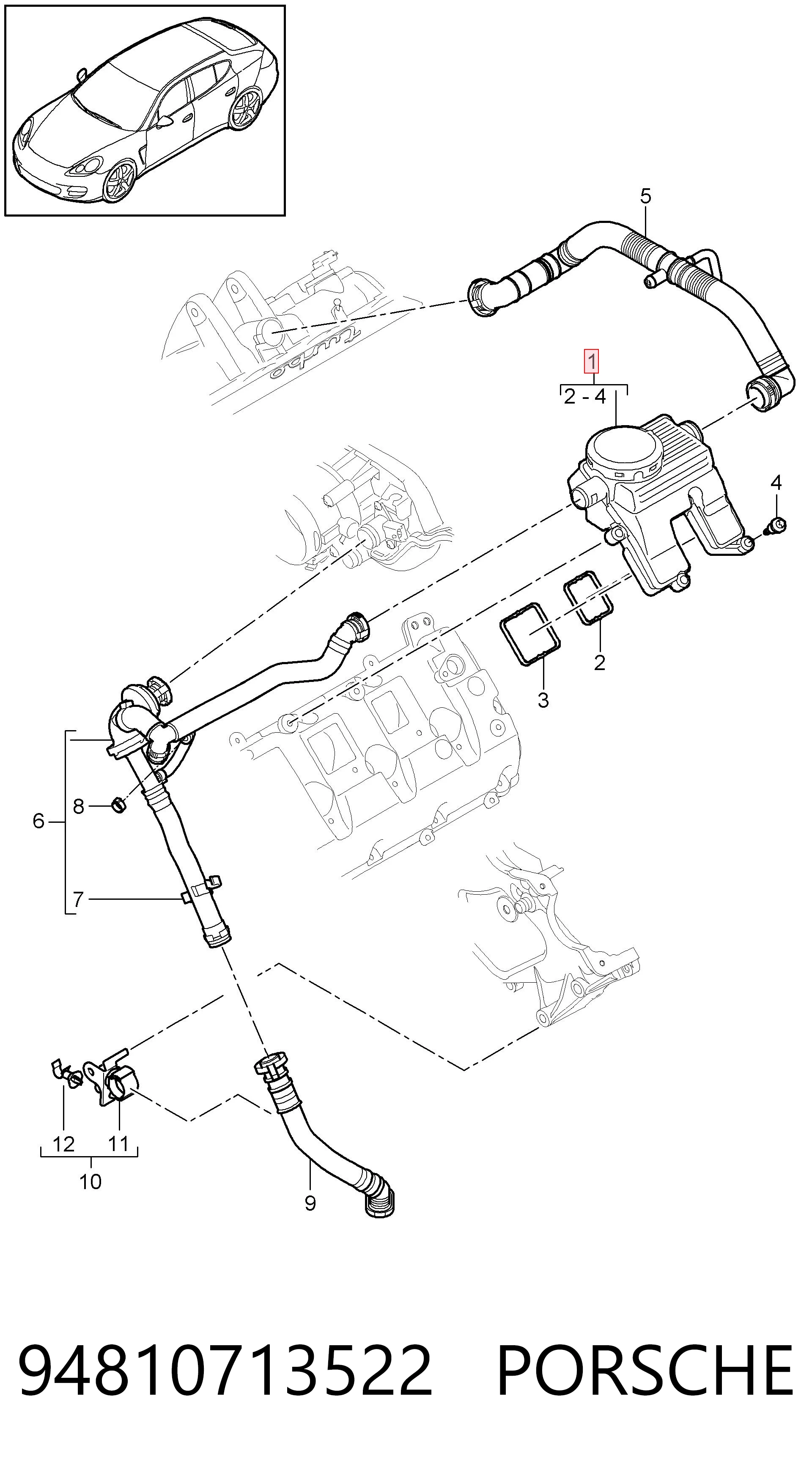 94810713522 Porsche Separador de aceite del sistema de ventilación del cárter