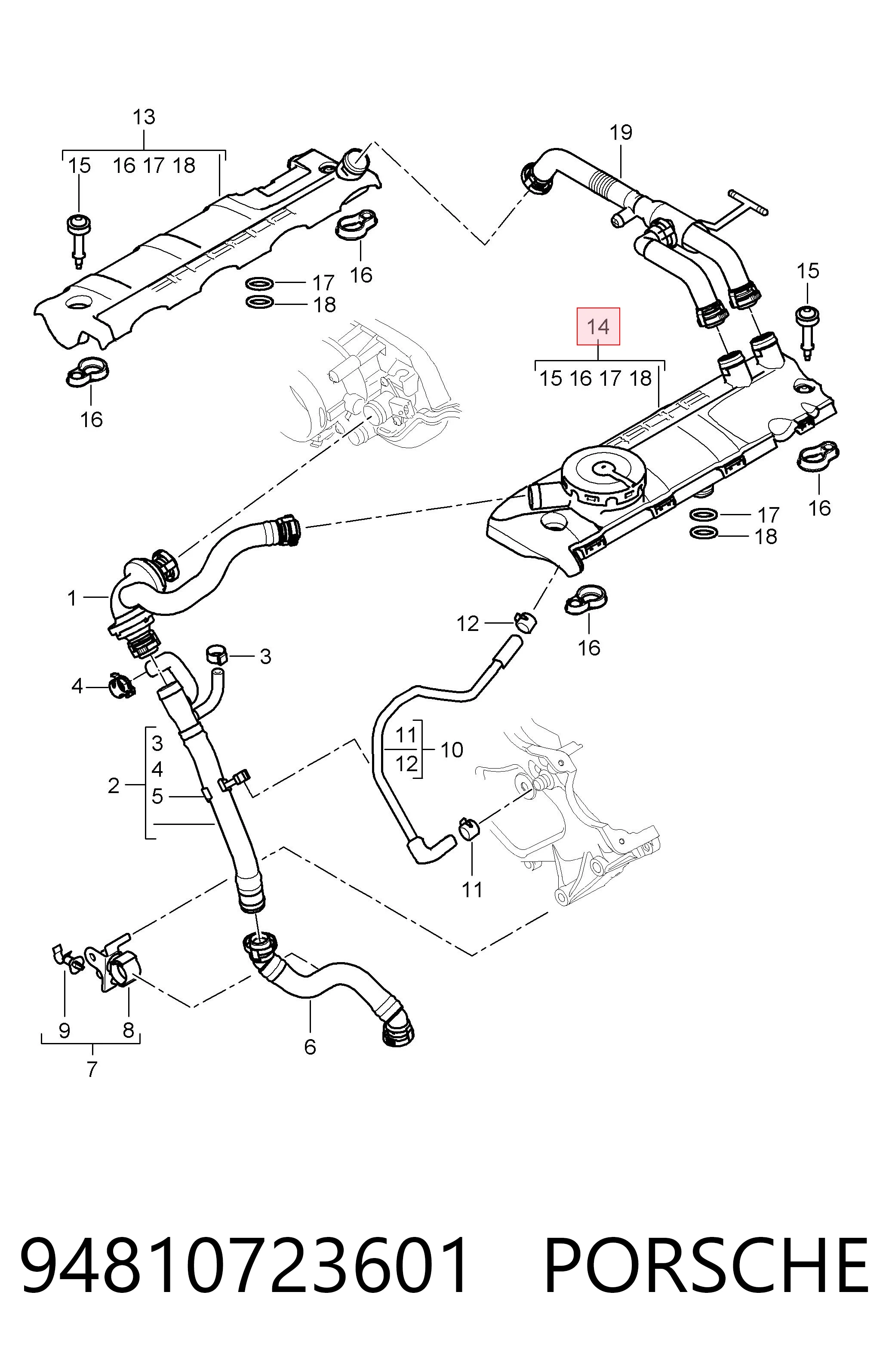 94810723601 Porsche Válvula de ventilación del cárter
