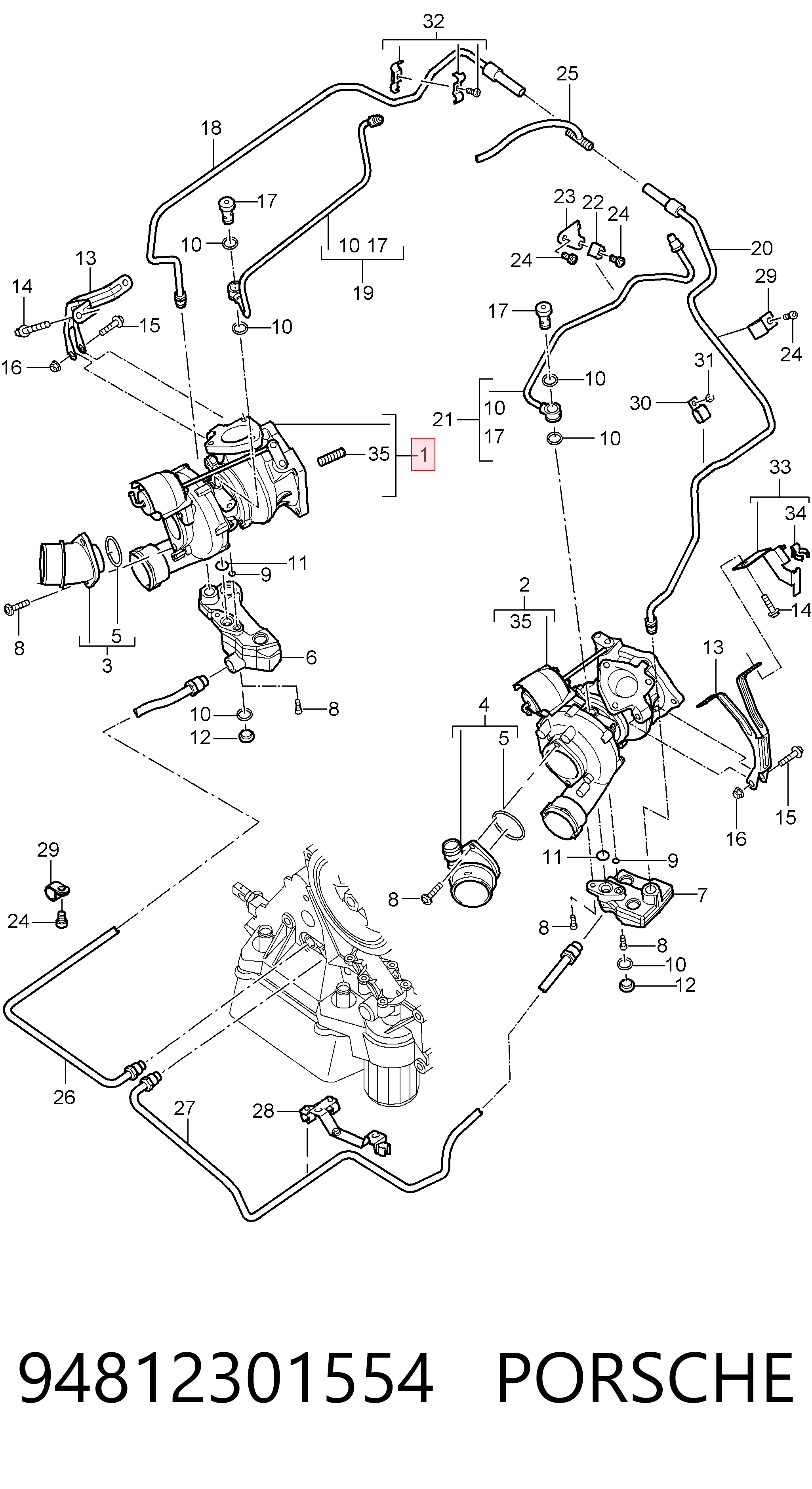 94812301554 Porsche Turbo para motor