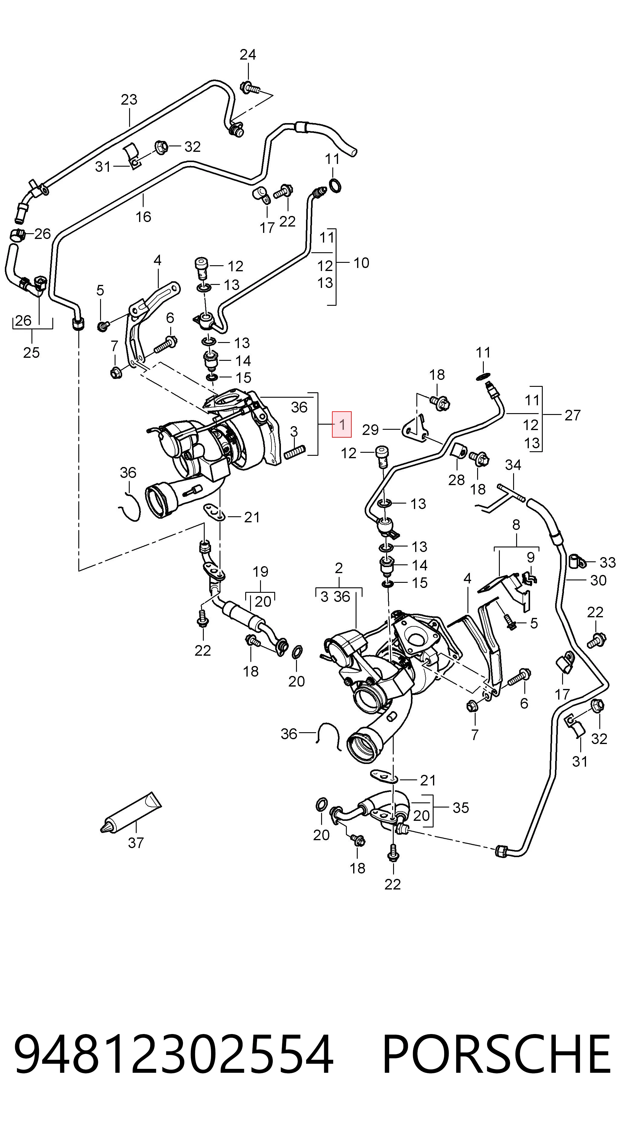 94812302554 Porsche Turbo para motor