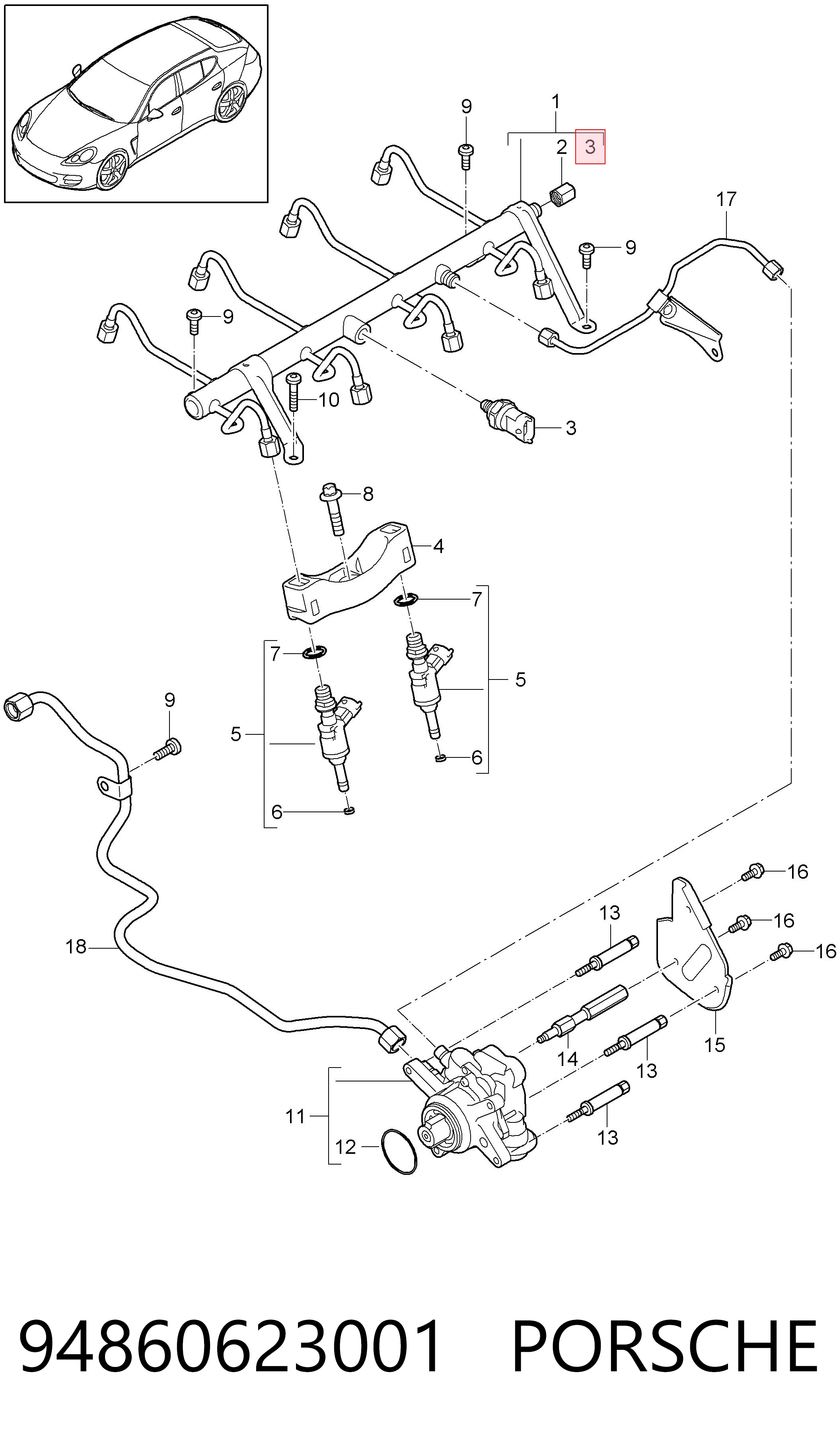 94860623001 Porsche Sensor de presión de combustible