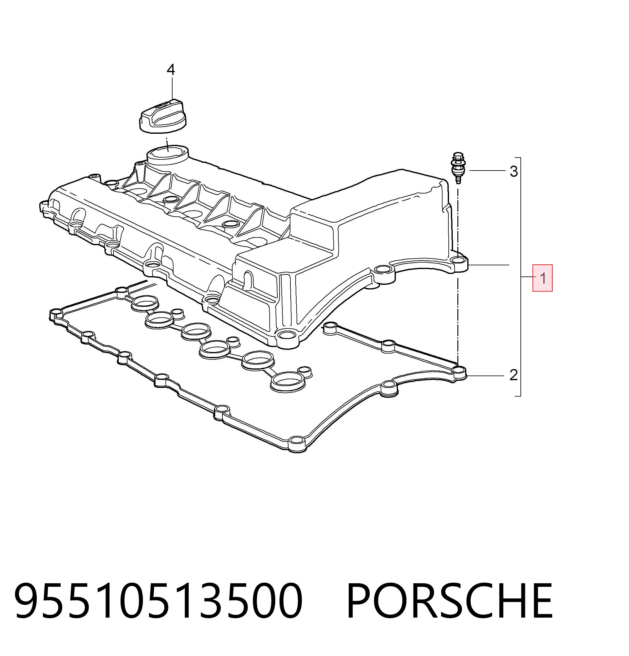 95510513500 Porsche Tapa de culata