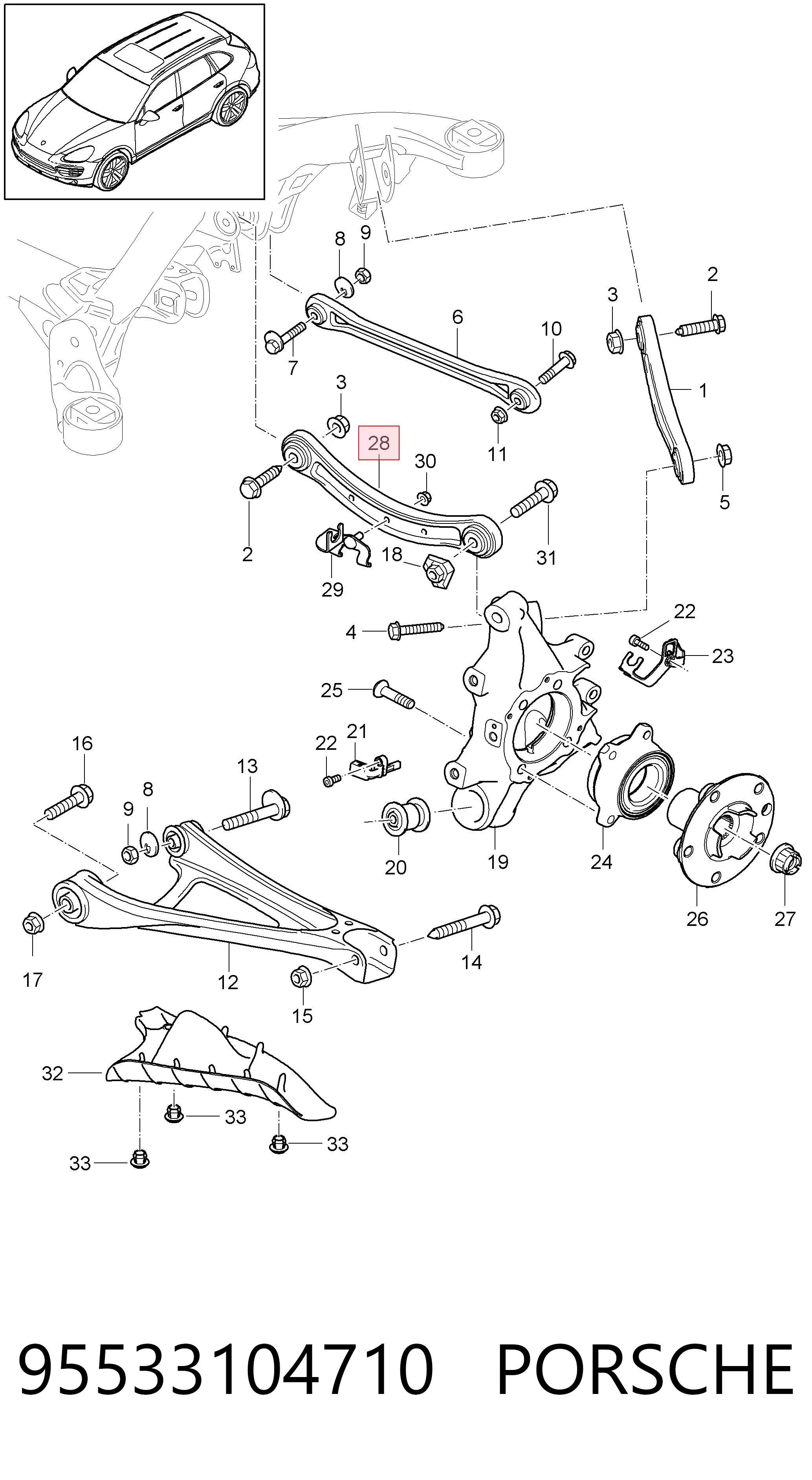 95533104710 Porsche Brazo superior de suspensión trasera izquierdo/derecho