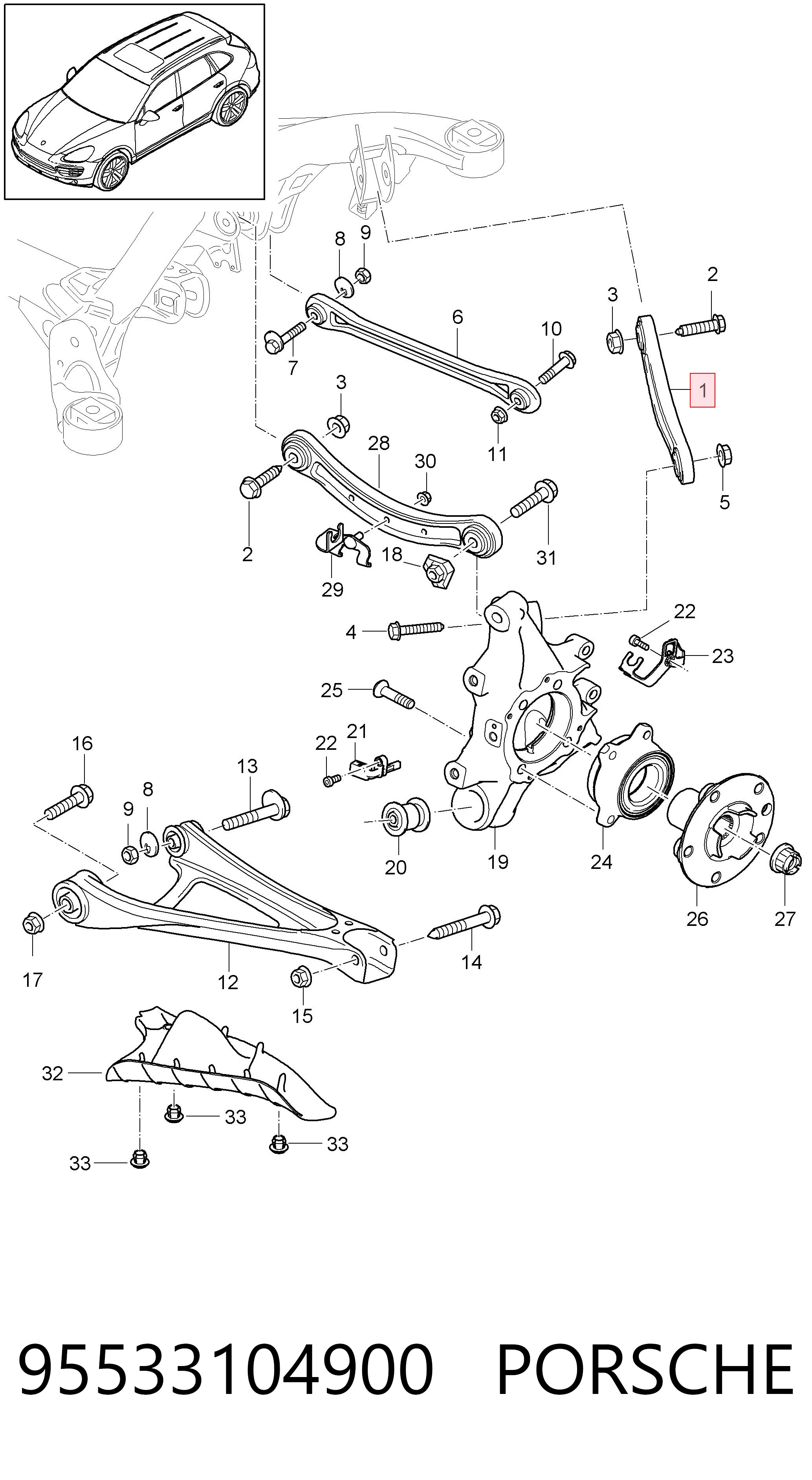 95533104900 Porsche Brazo superior izquierdo de la suspensión trasera
