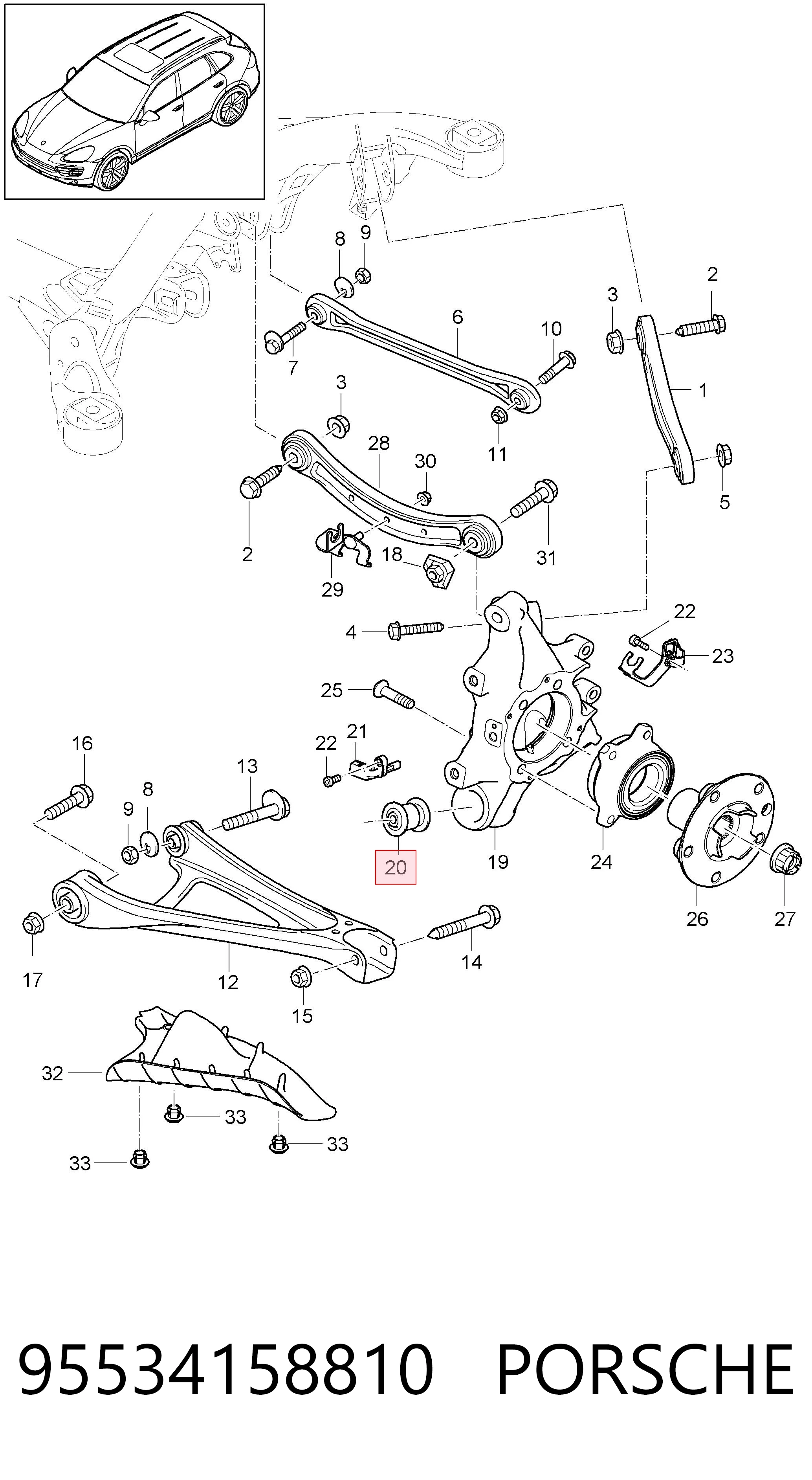 95534158810 Porsche Buje de mangueta trasera