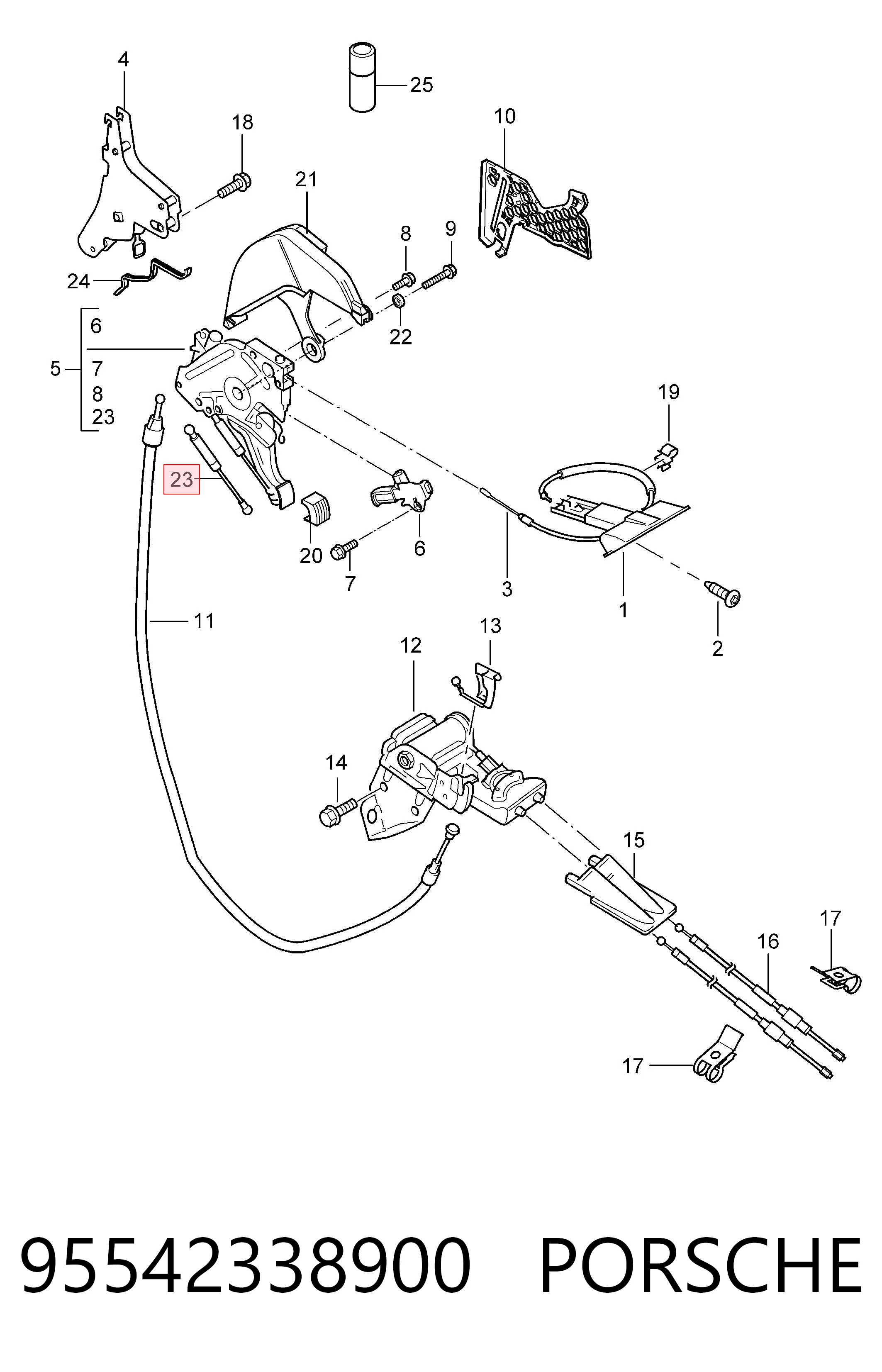 95542338900 Porsche Amortiguador del pedal del freno de estacionamiento