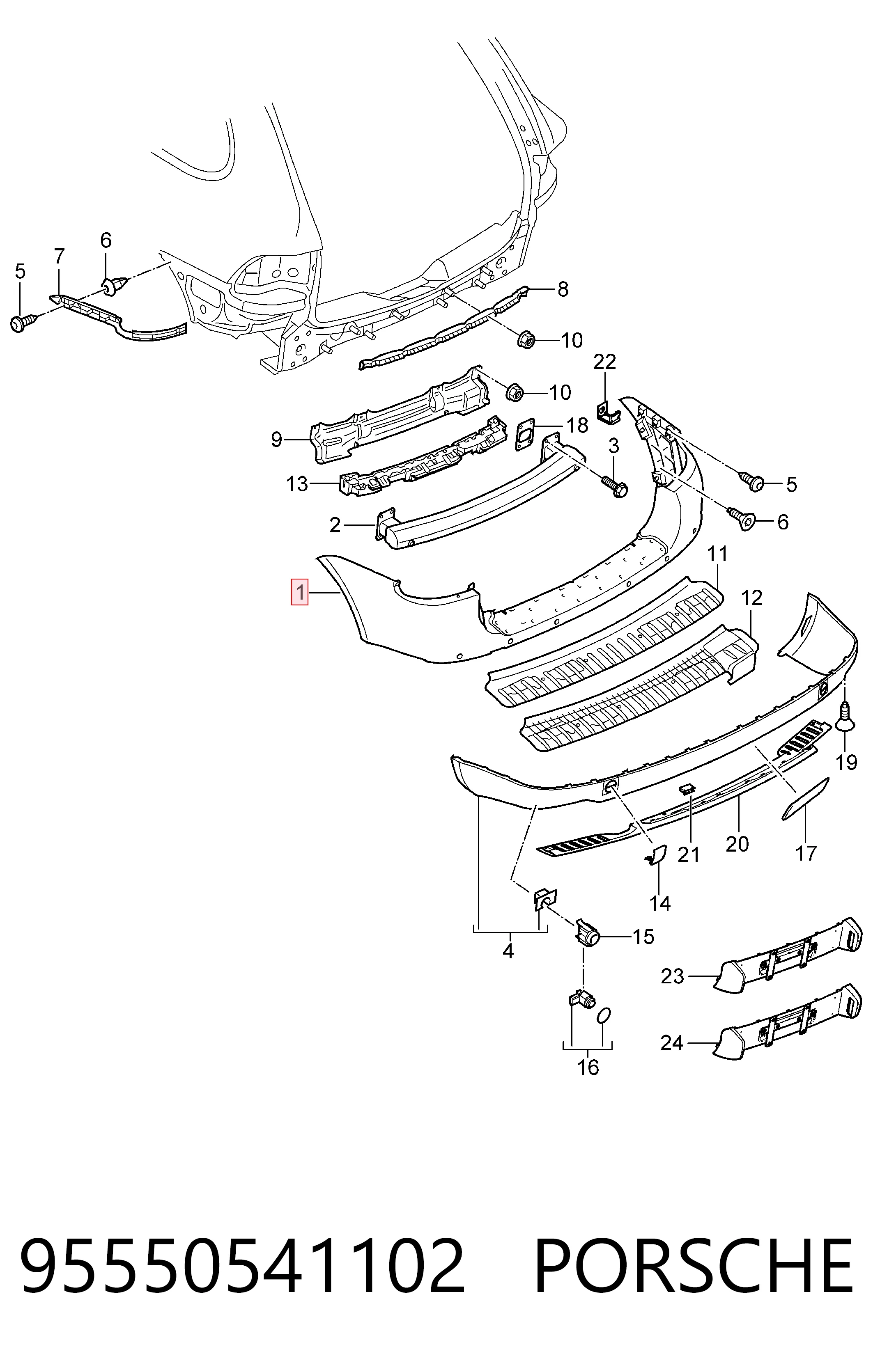 95550541102 Porsche Defensa trasero