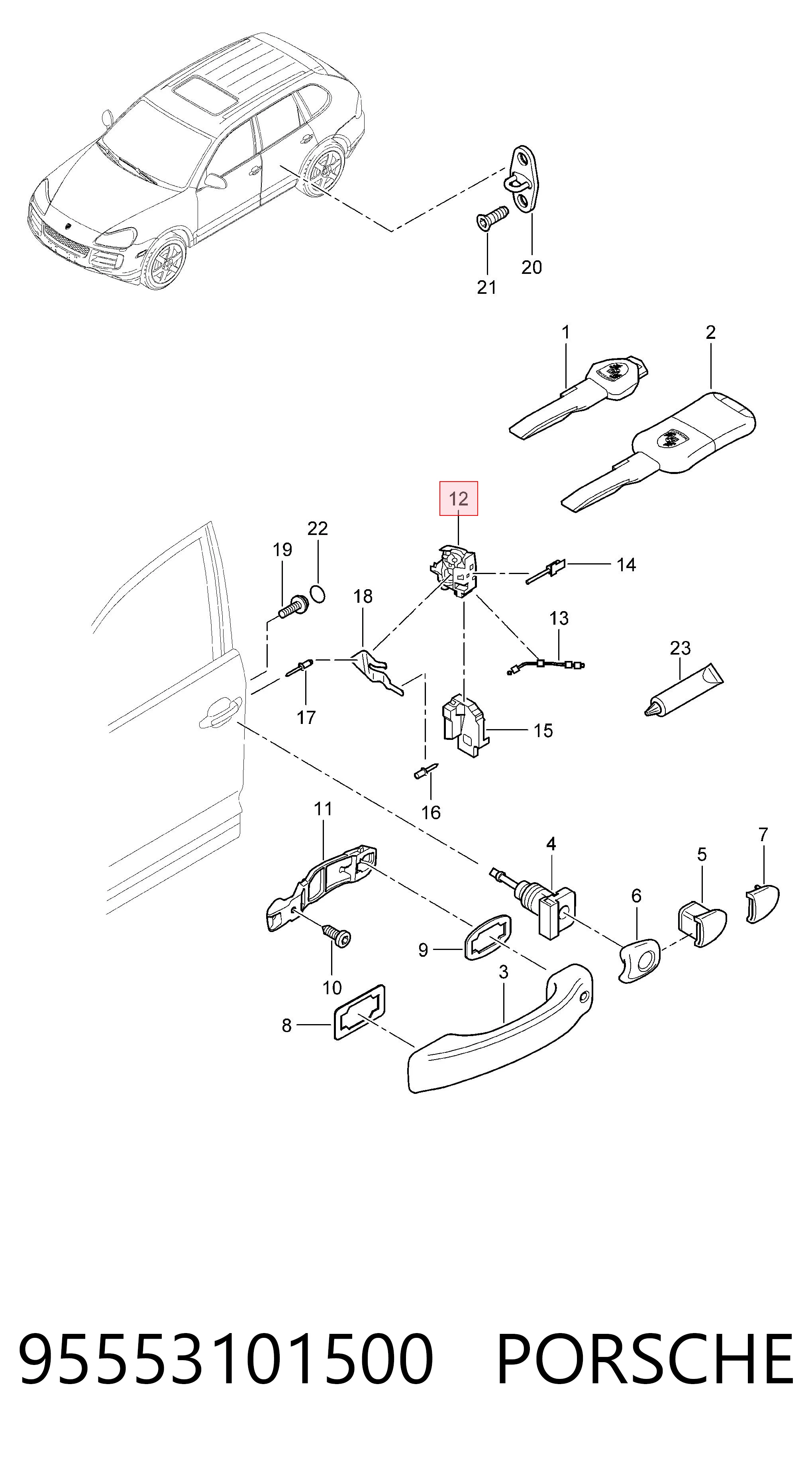 95553101500 Porsche Cerradura de puerta