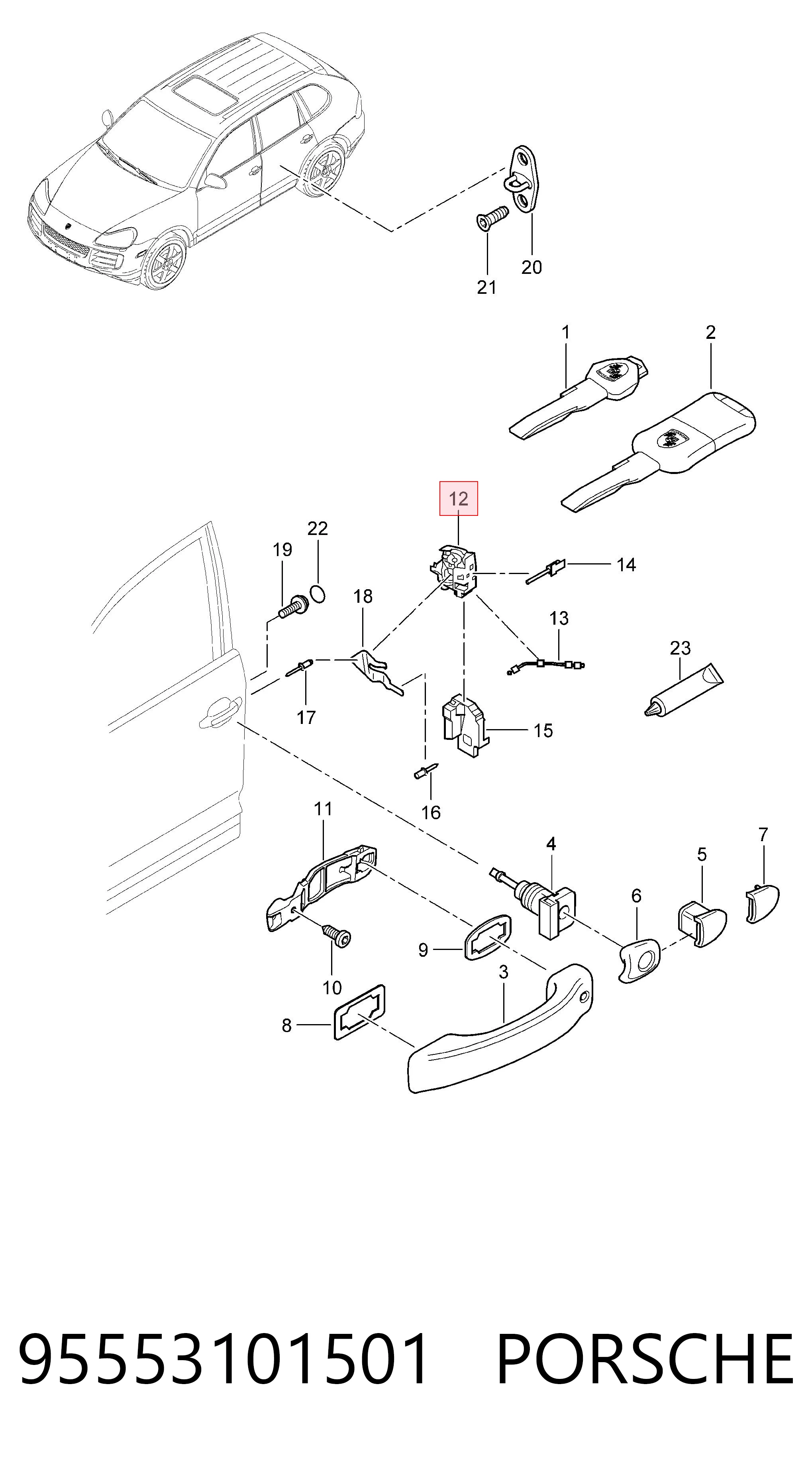95553101501 Porsche Cerradura de puerta