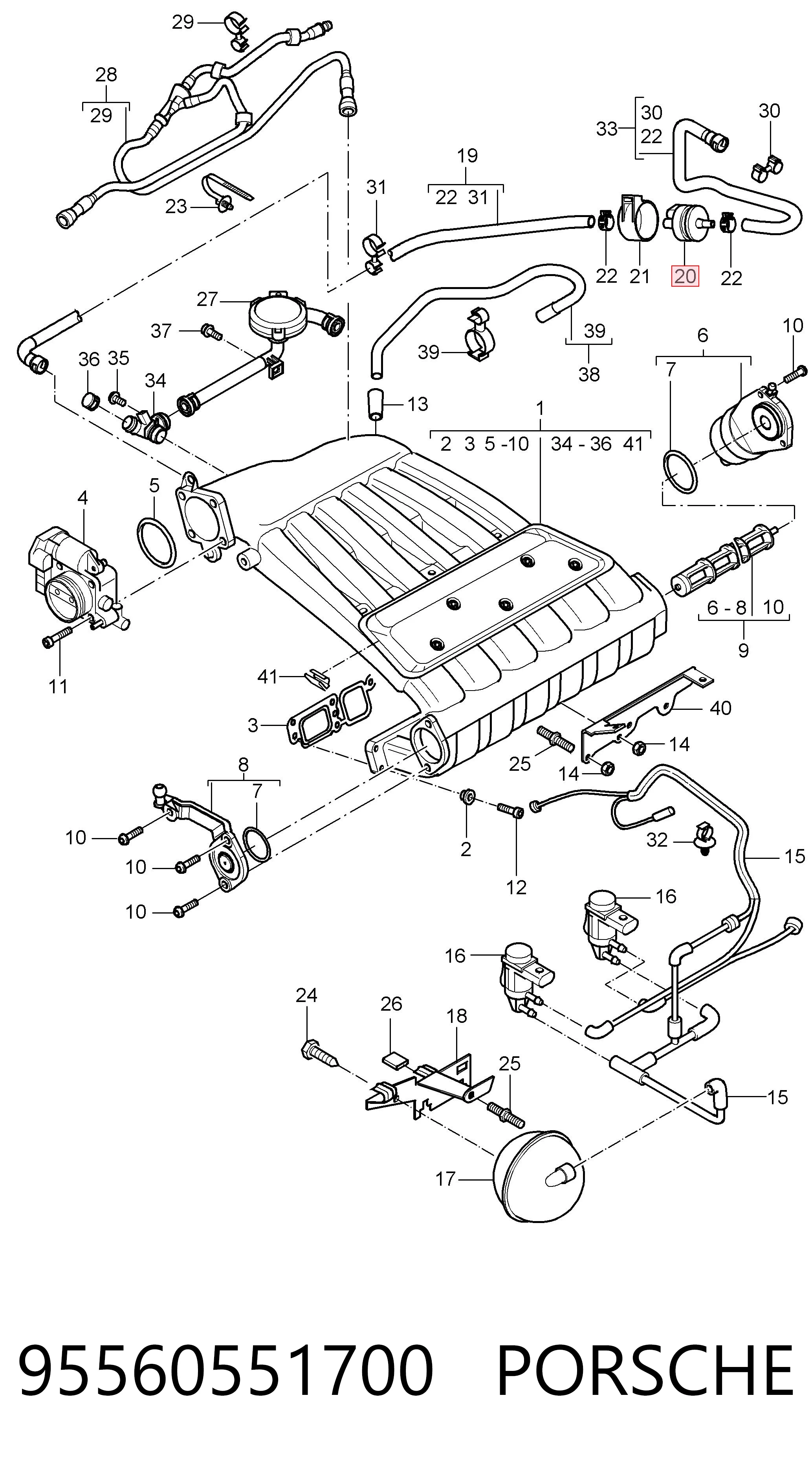 Válvula de ventilación de gases del tanque de combustible 95560551700 PORSCHE