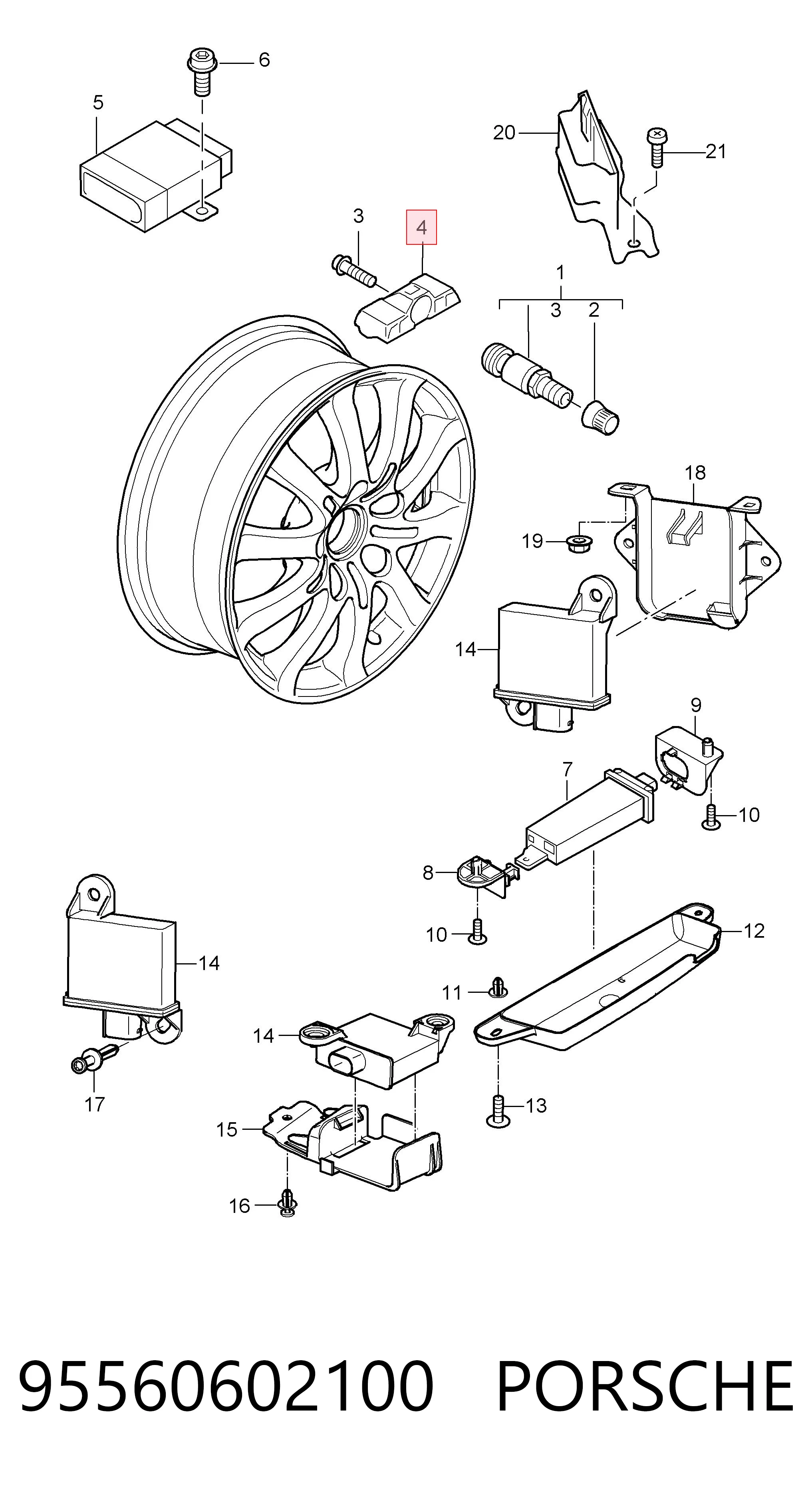 95560602100 Porsche Sensor de presión de neumáticos (TPMS)