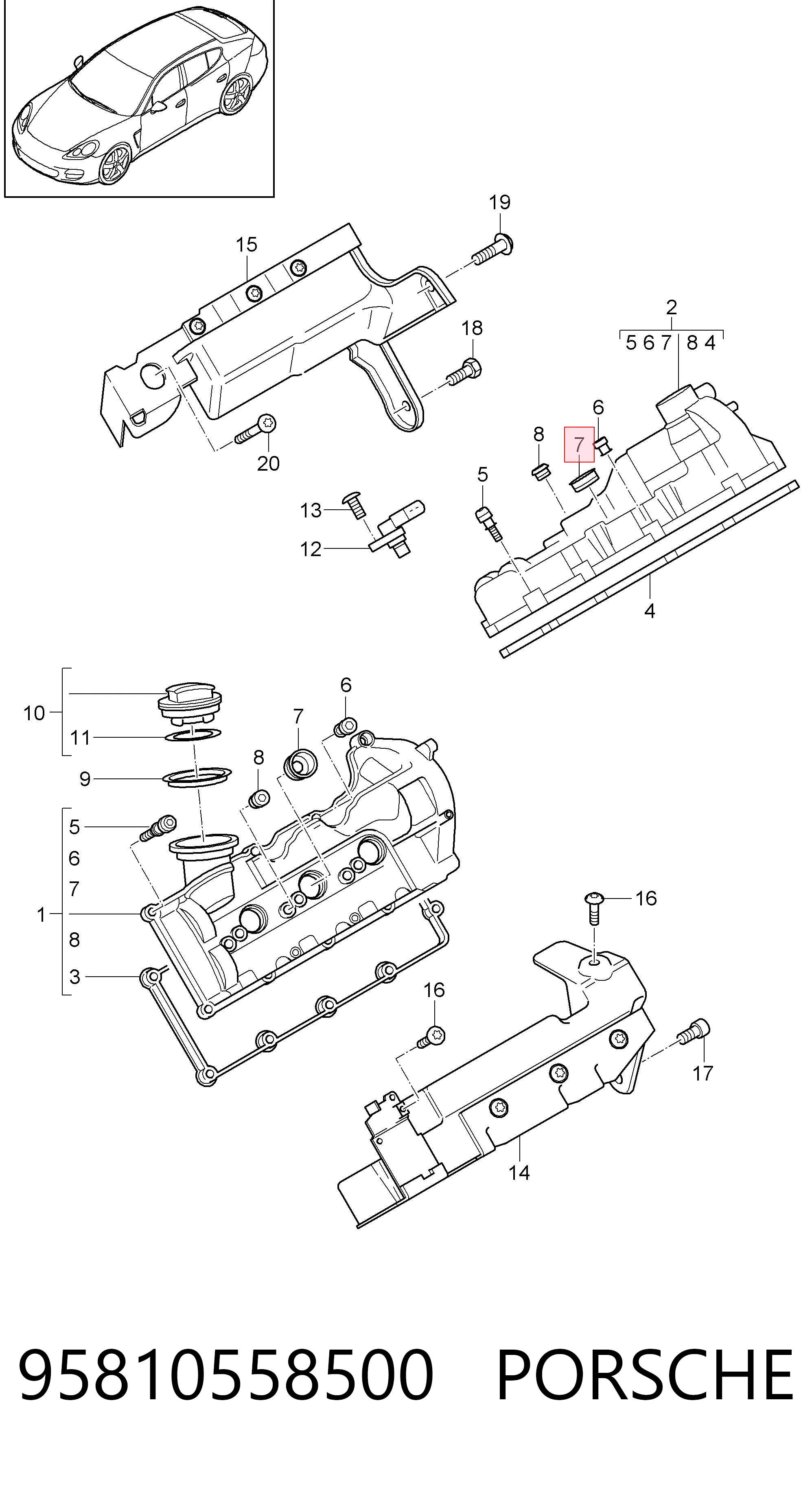 95810558500 Porsche Junta de tapa de balancines, anillo
