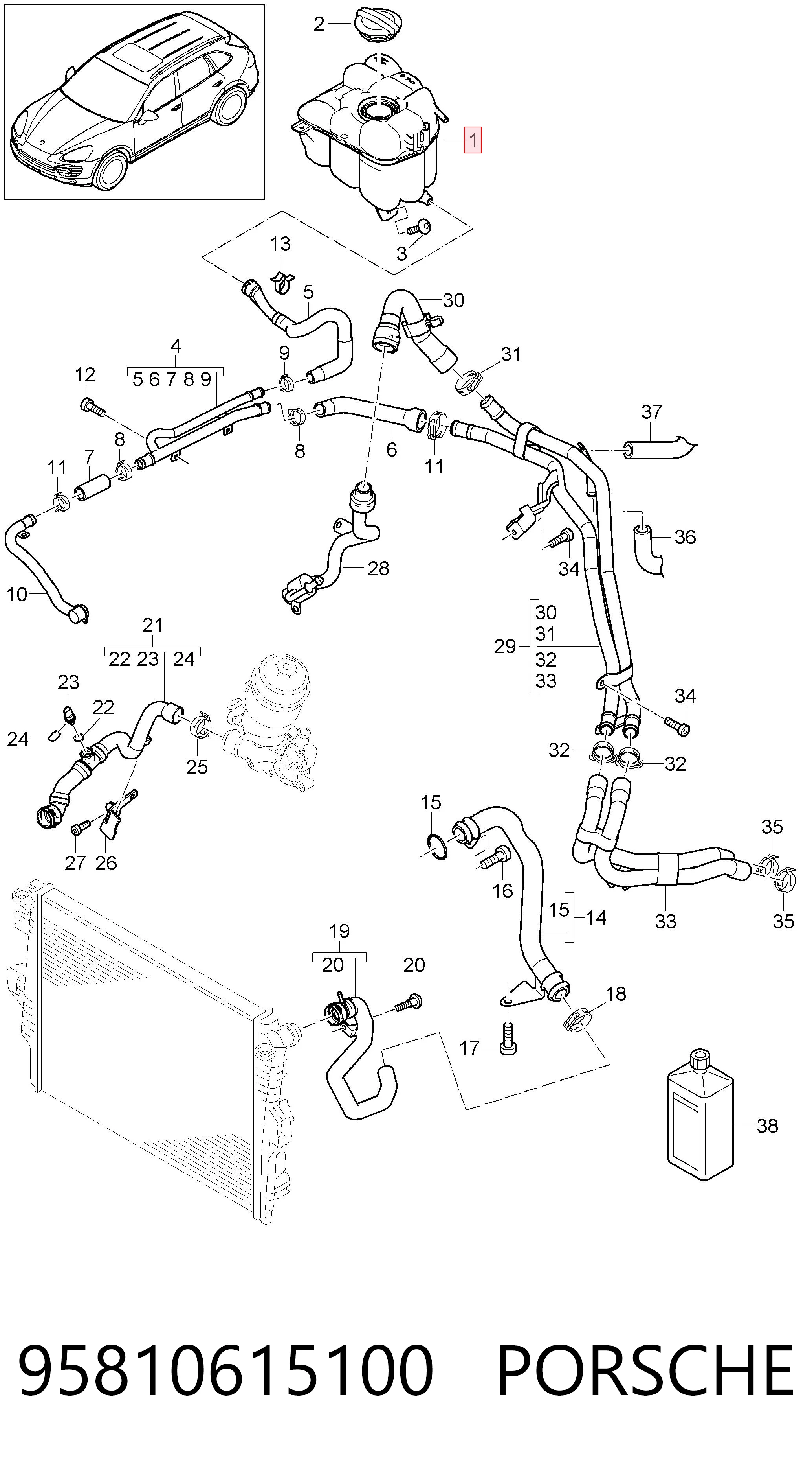 95810615100 Porsche Depósito de expansión