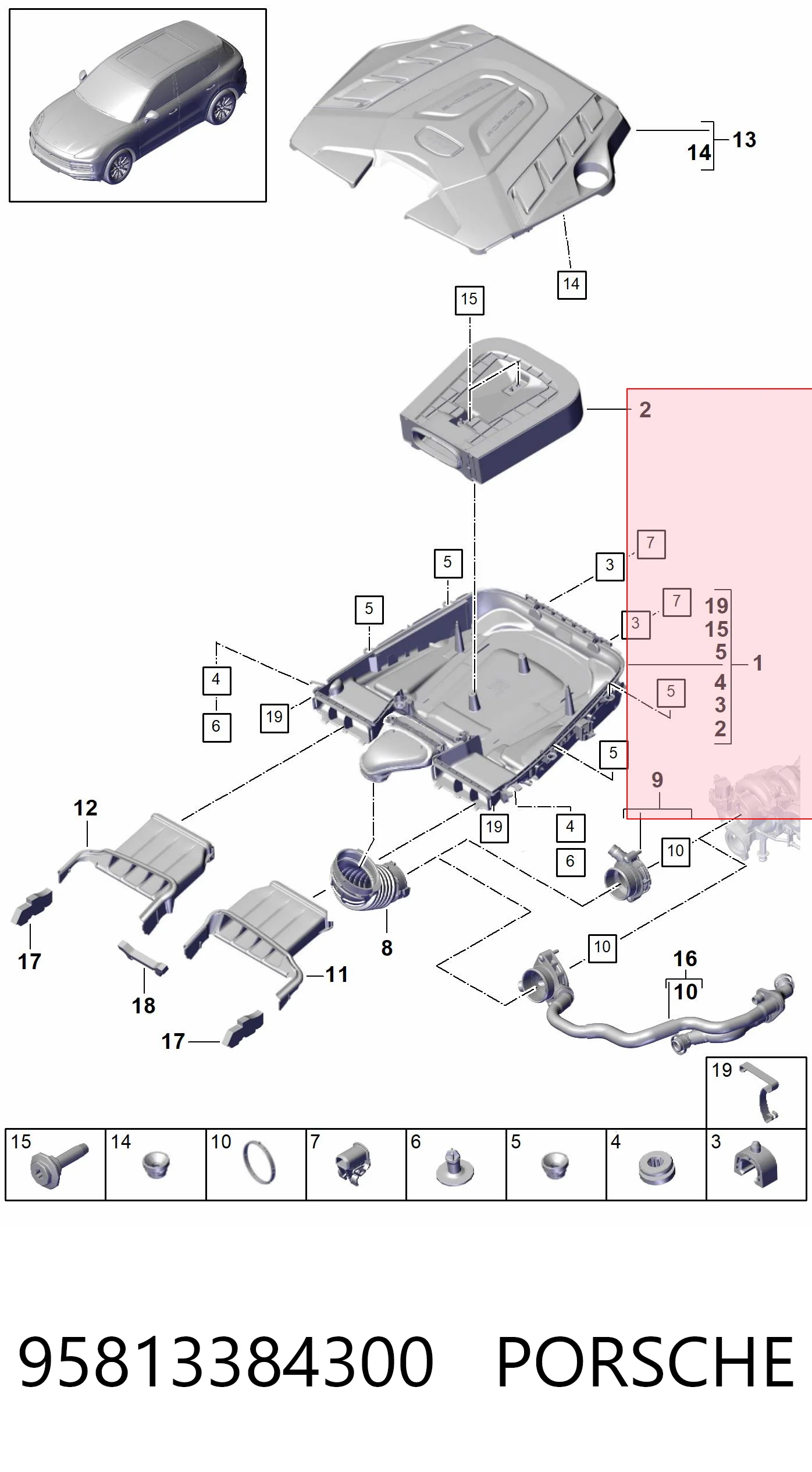 95813384300 Porsche Filtro de aire de motor