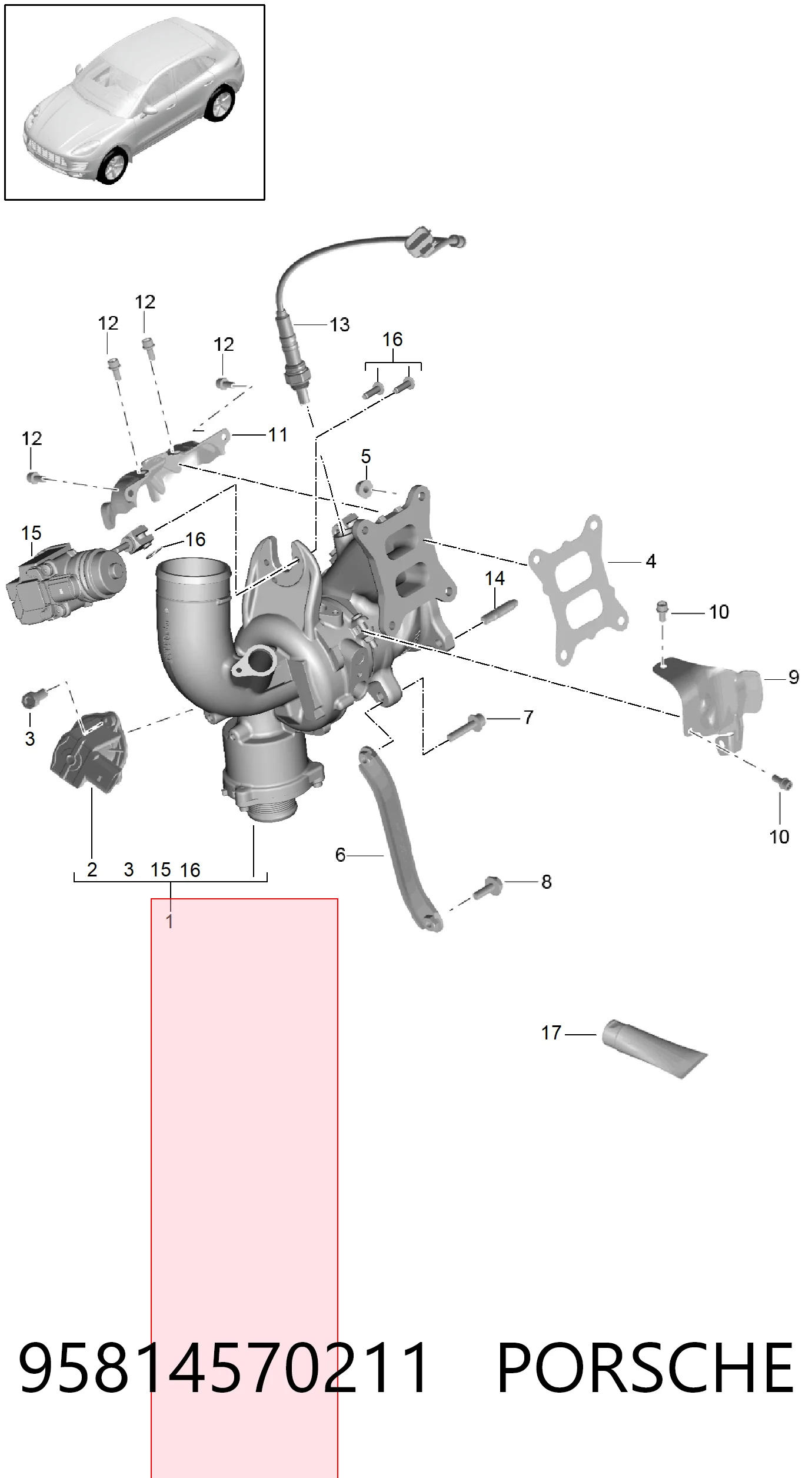 Turbocompresor 95814570211 PORSCHE