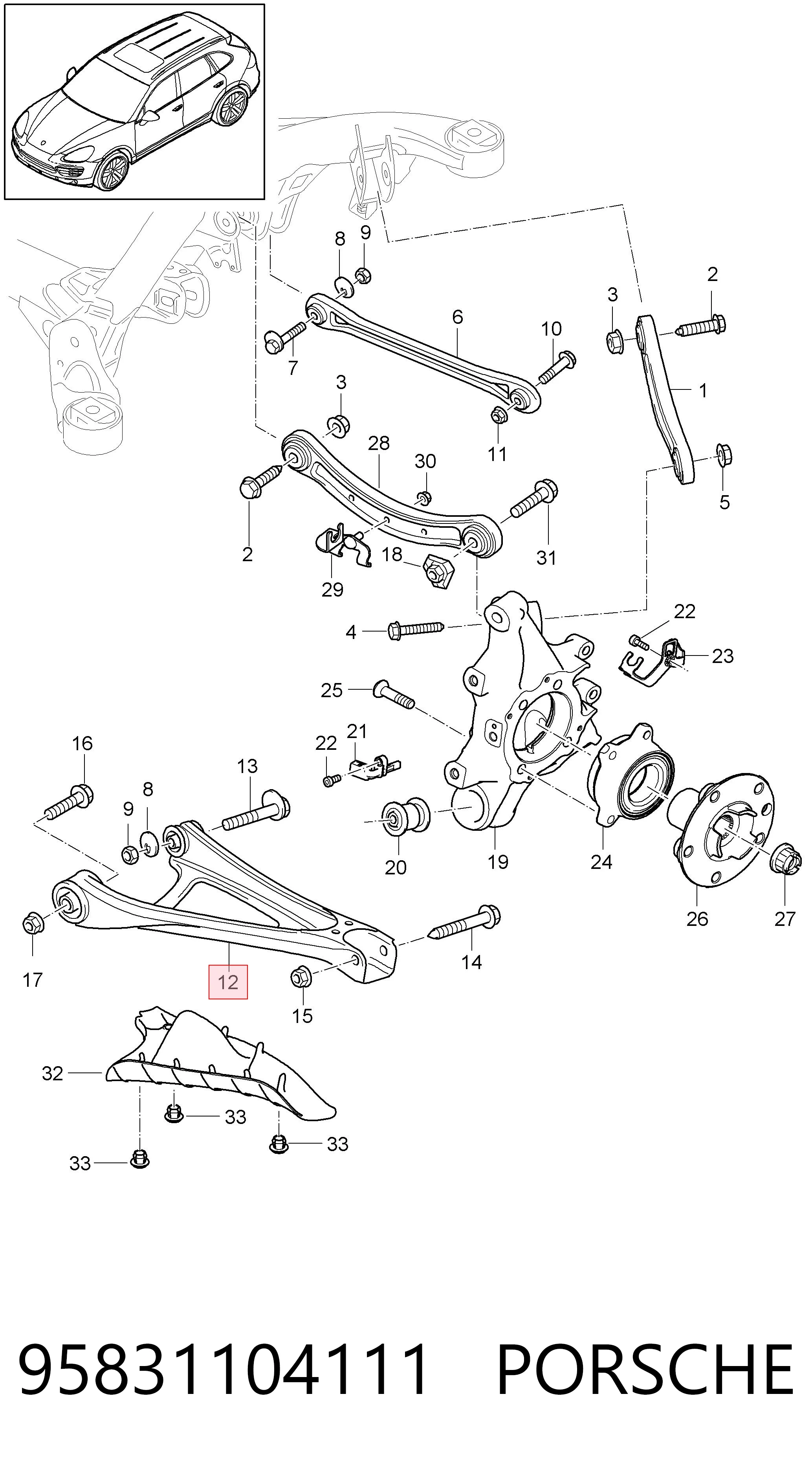 95831104111 Porsche Brazo inferior izquierdo de la suspensión trasera