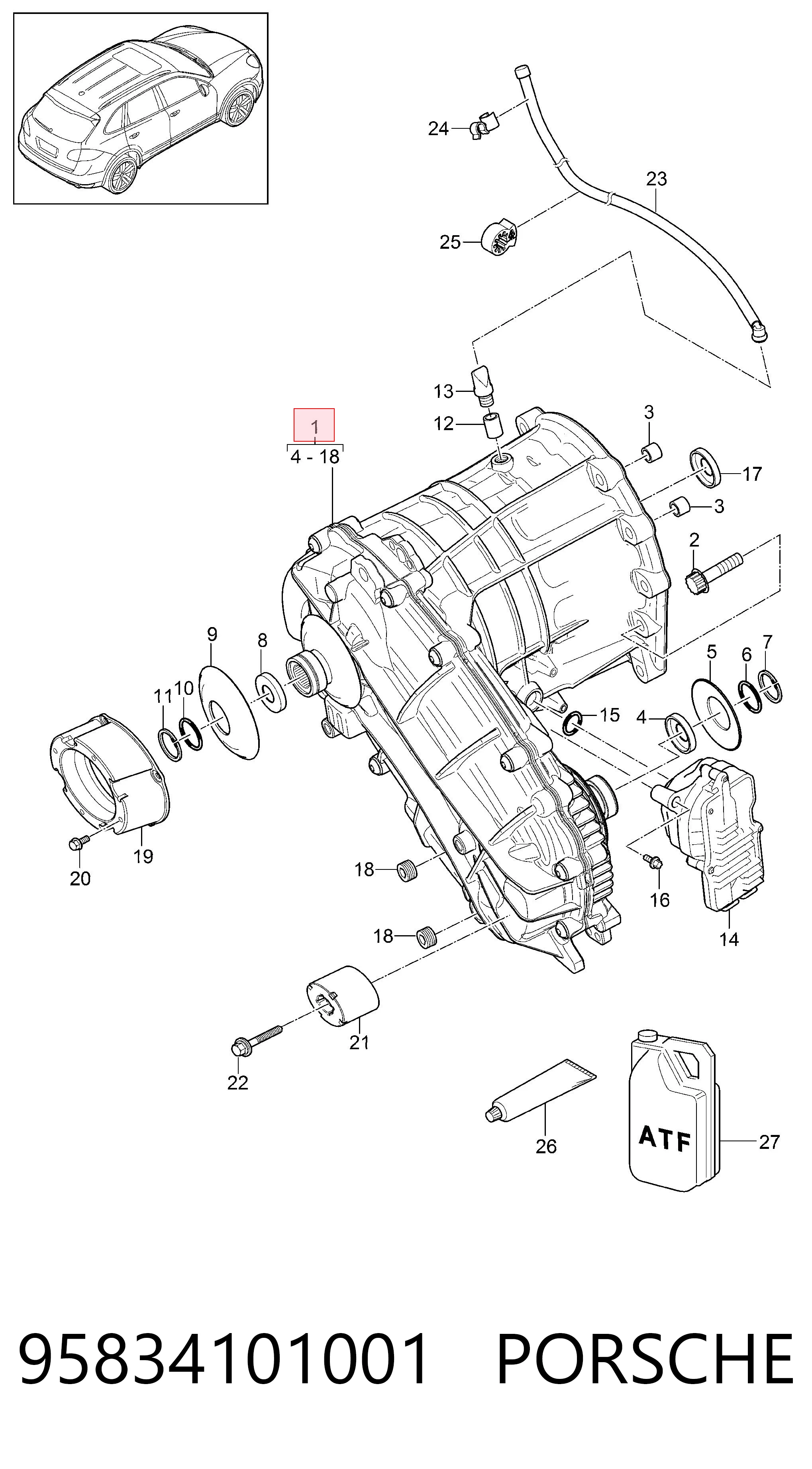 95834101001 Porsche Caja de transferencia