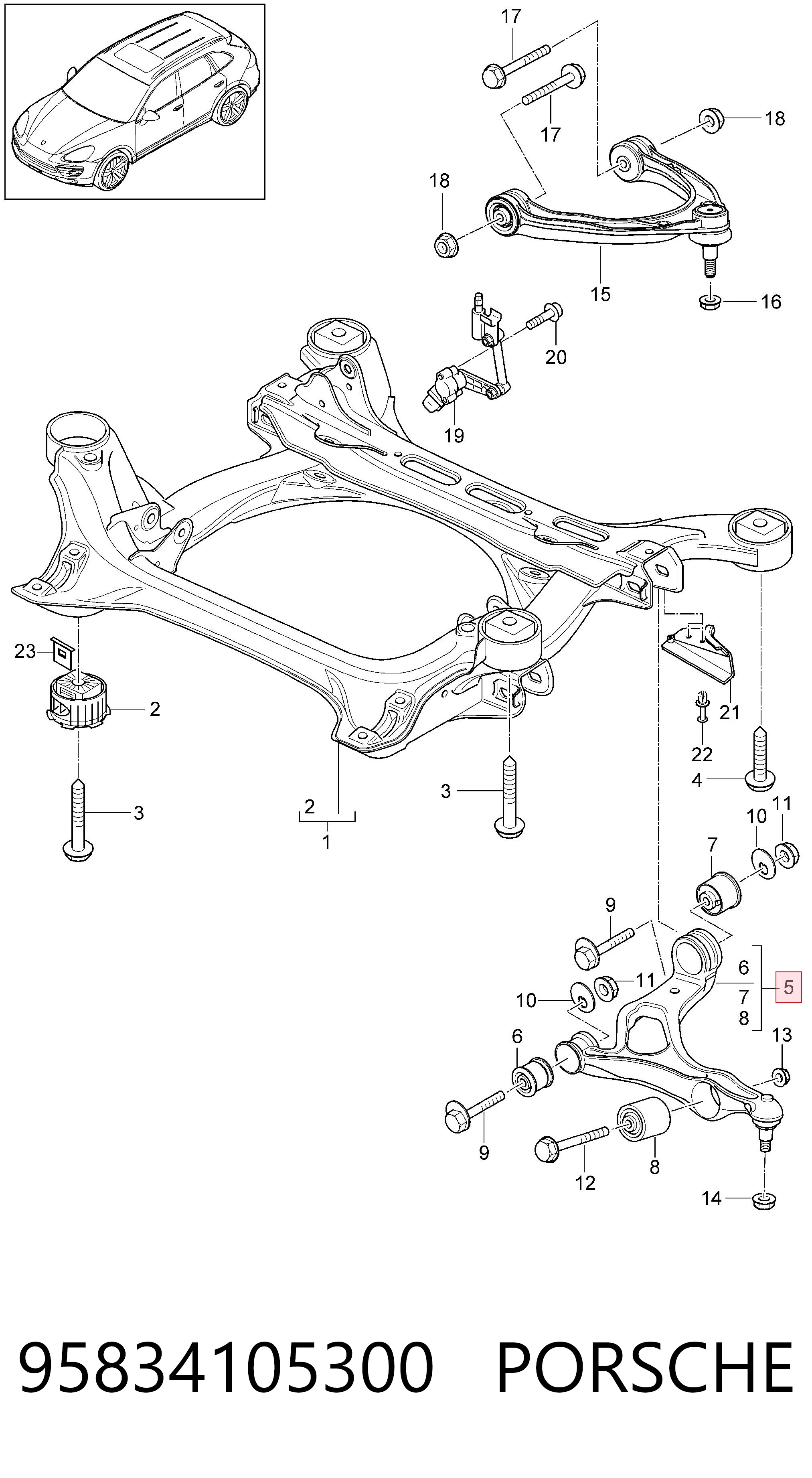 95834105300 Porsche Brazo inferior izquierdo de la suspensión delantera