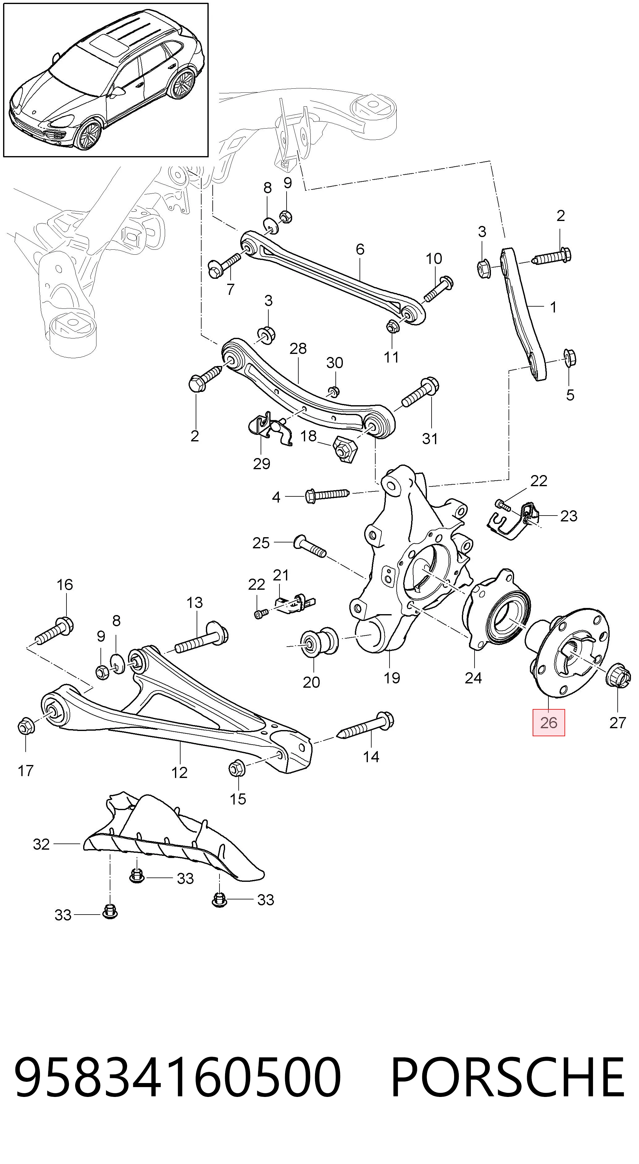 Cubo delantero para Porsche Cayenne II 92A