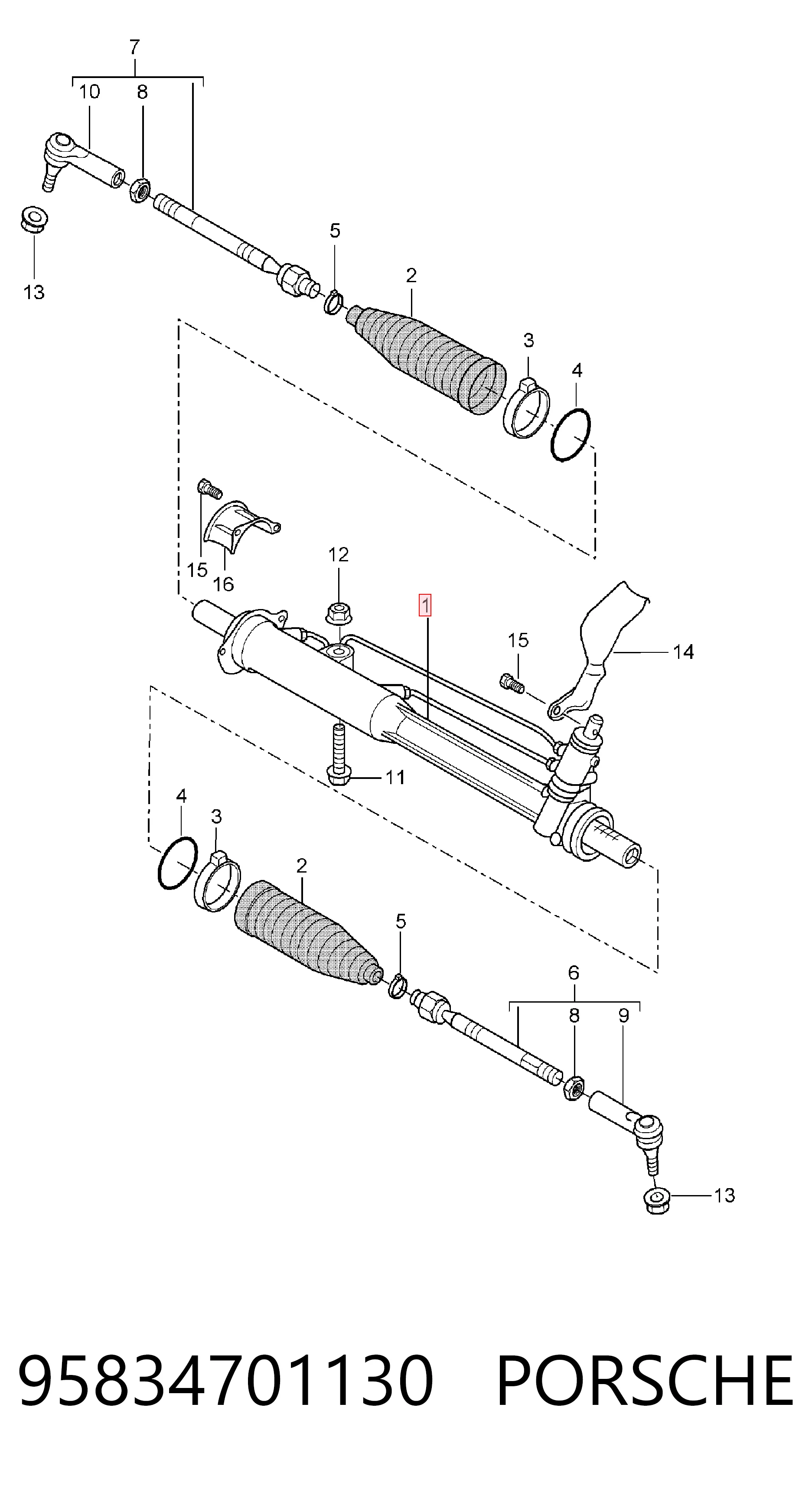 95834701130 Porsche Cremallera caja de direccion