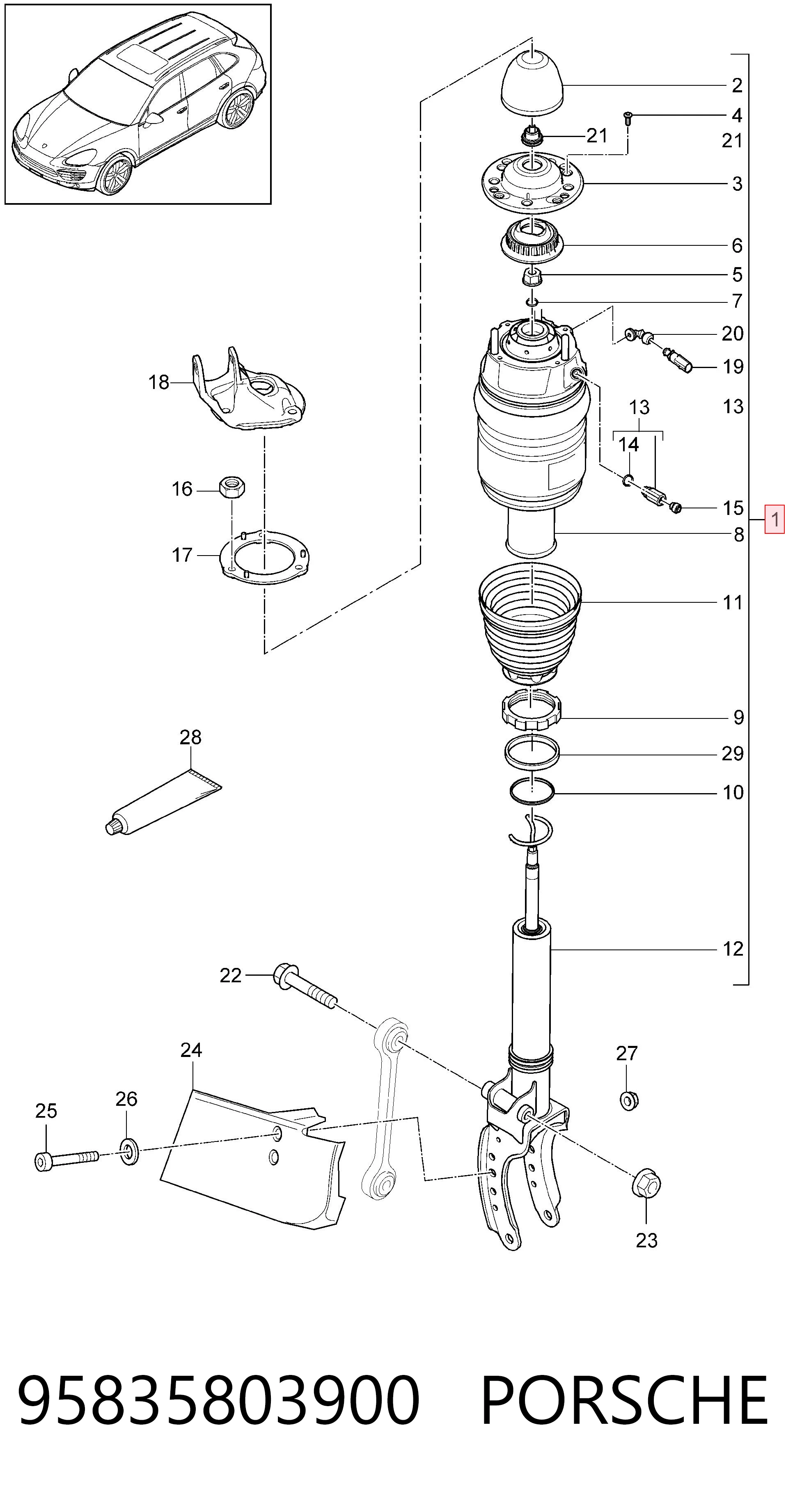 95835803900 Porsche Amortiguador frontal izquierdo