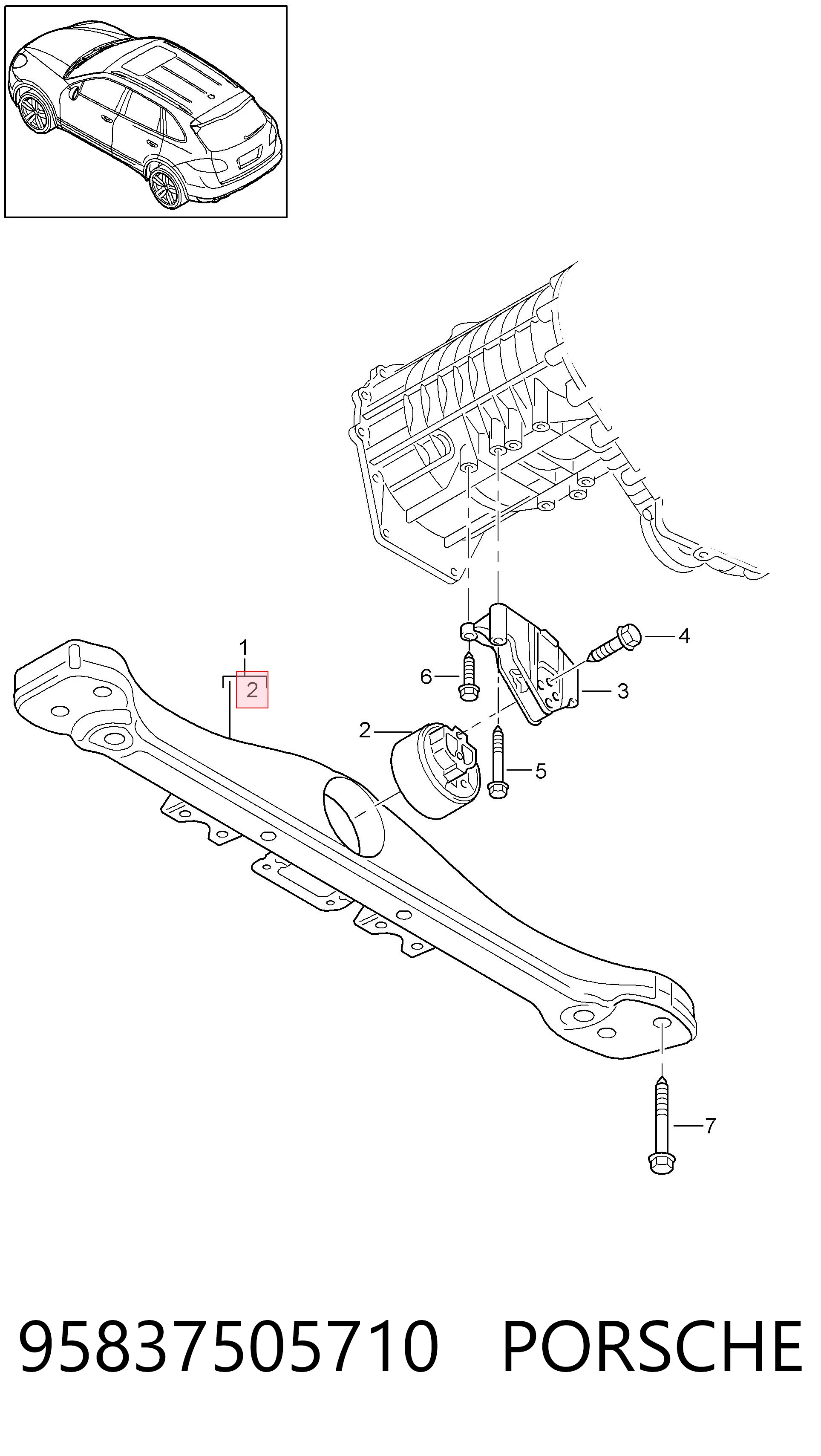 95837505710 Porsche Soporte trasero de la transmisión