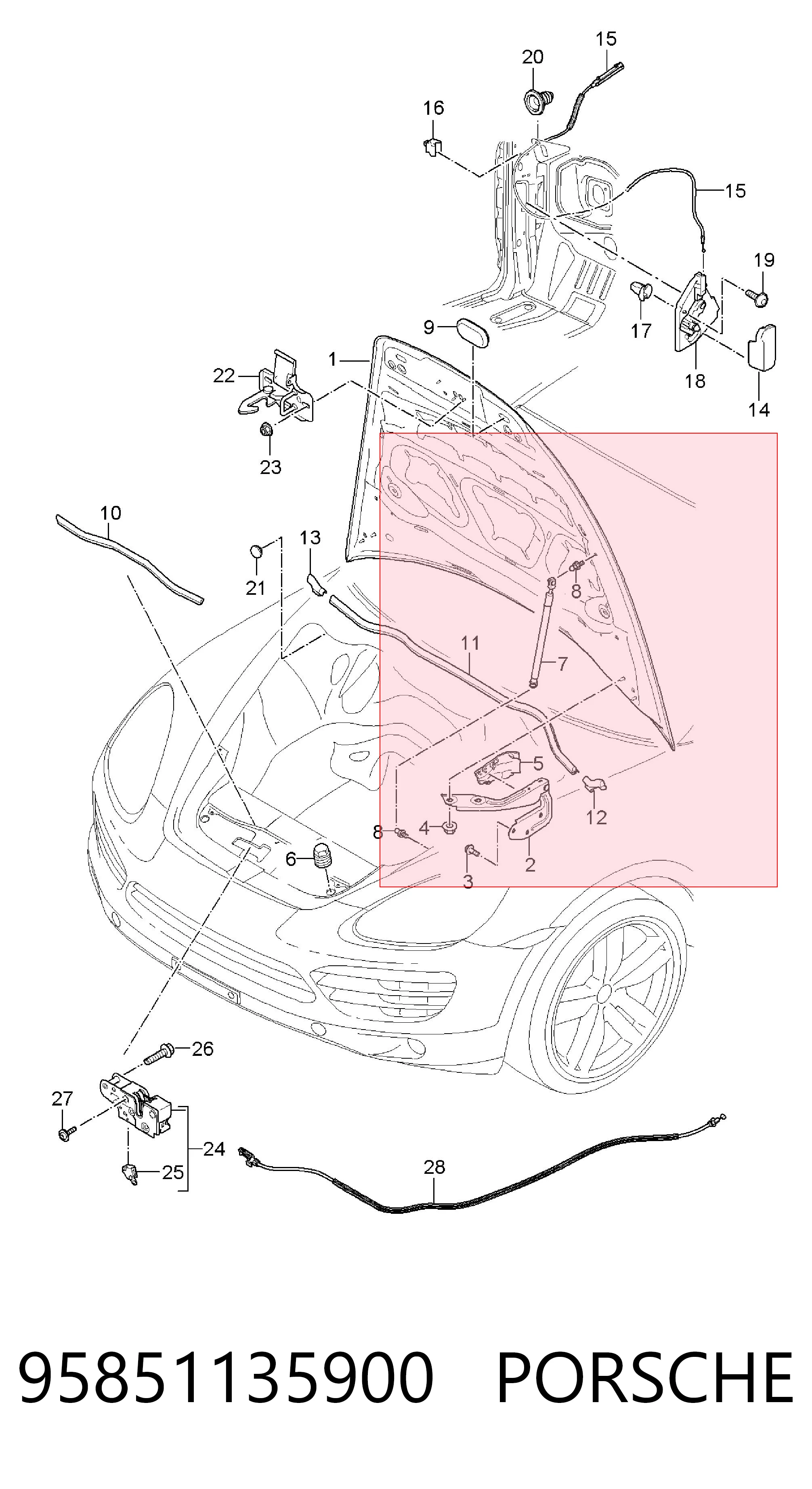 95851135900 Porsche Muelle de capó 