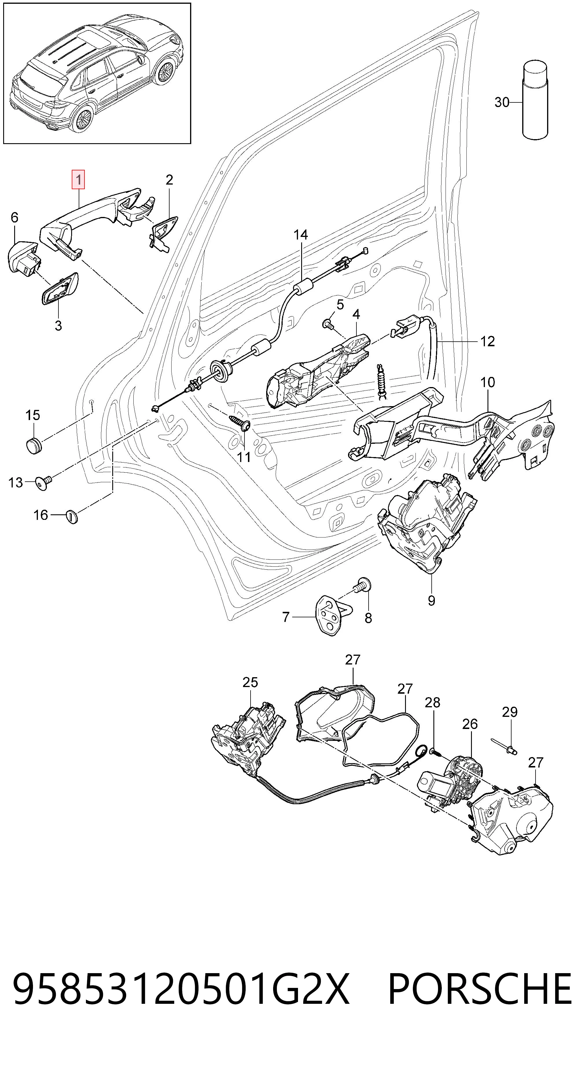 95853120501G2X Porsche Manija exterior izquierda de puerta delantera