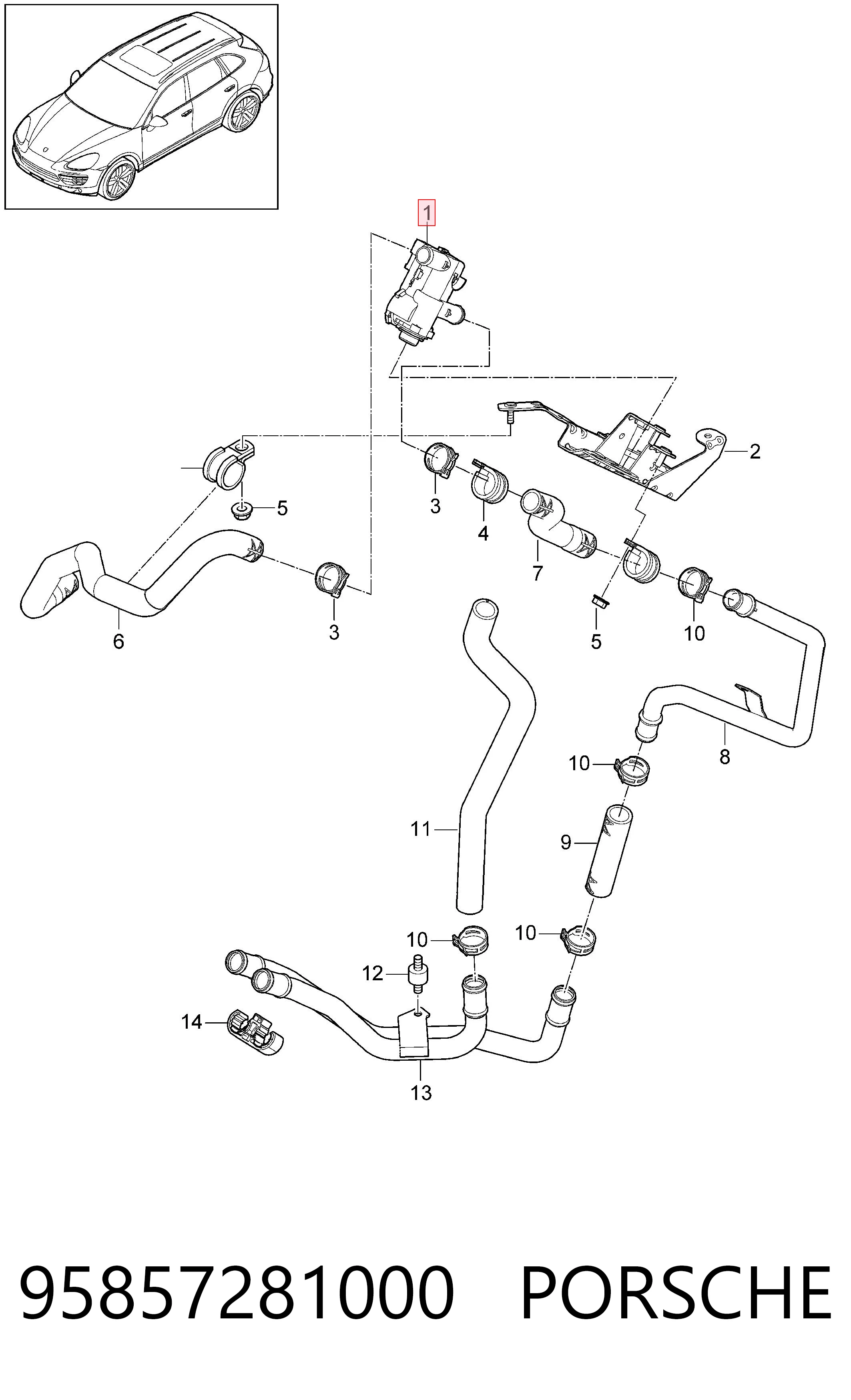 95857281000 Porsche Valvula del calefactor