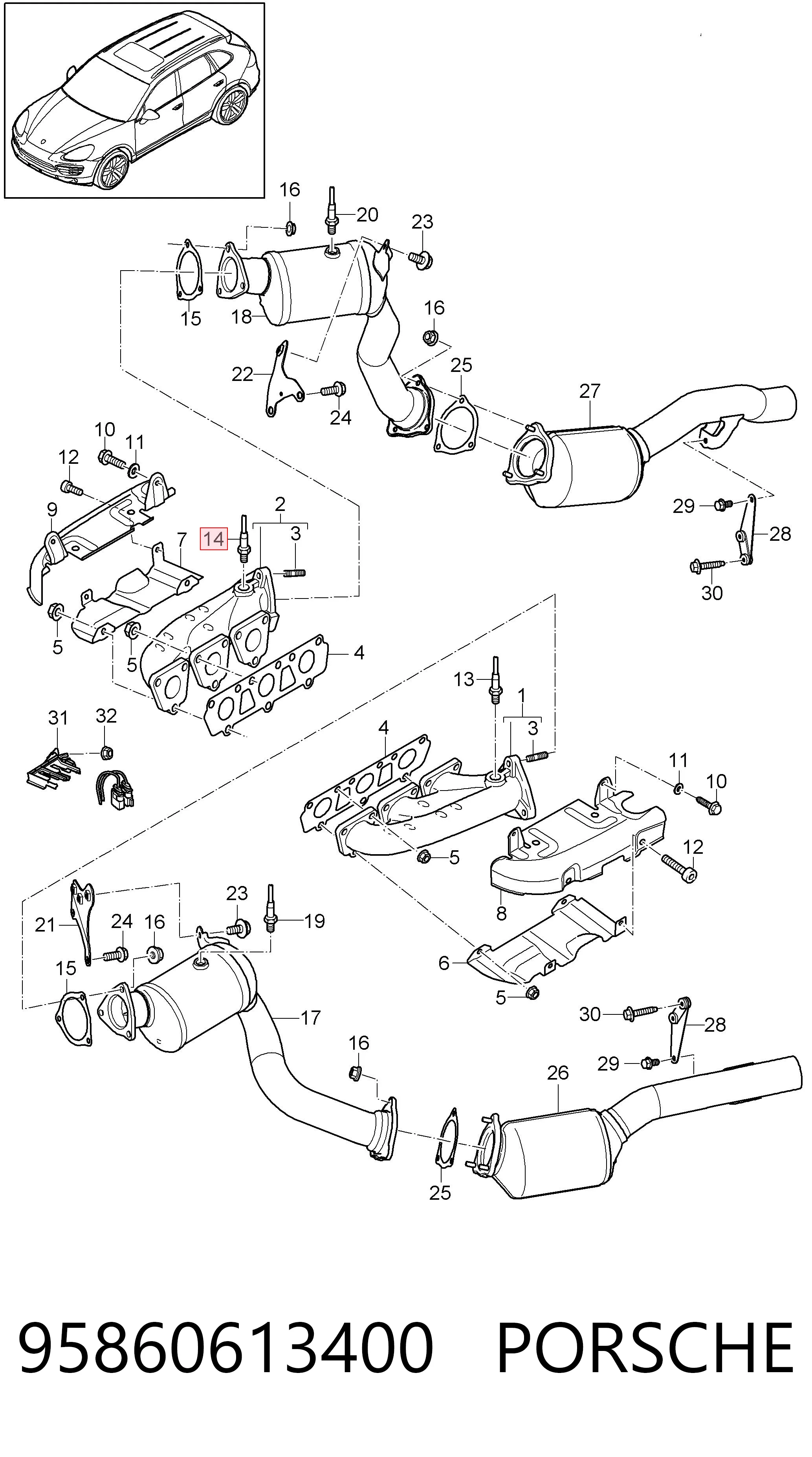 Sensor de oxígeno previo al catalizador 95860613400 PORSCHE