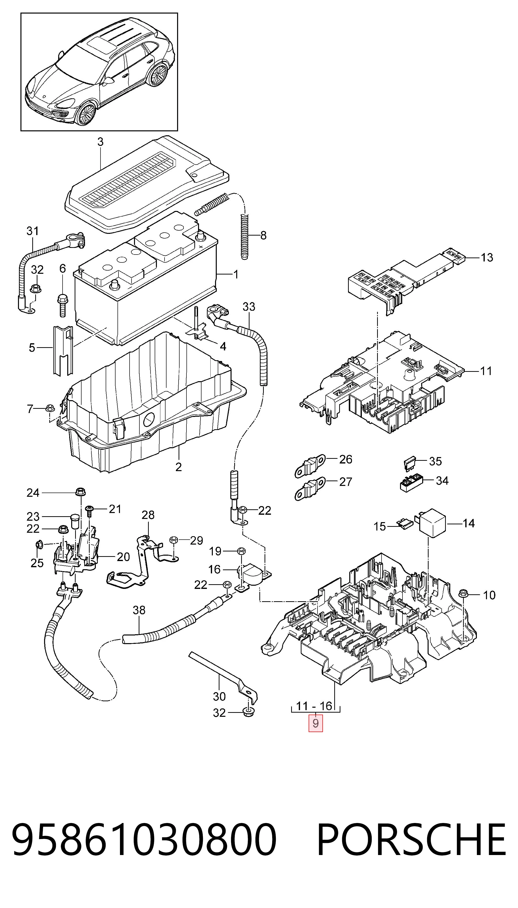 Caja de relés y fusibles para Porsche Cayenne II 92A