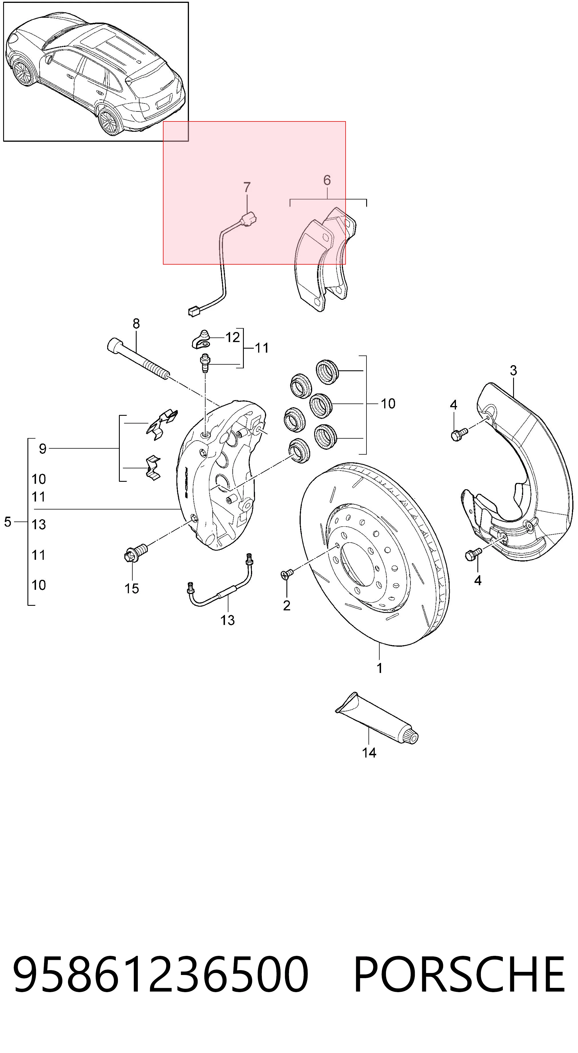 95861236500 Porsche Sensor de desgaste de las pastillas de freno delanteras