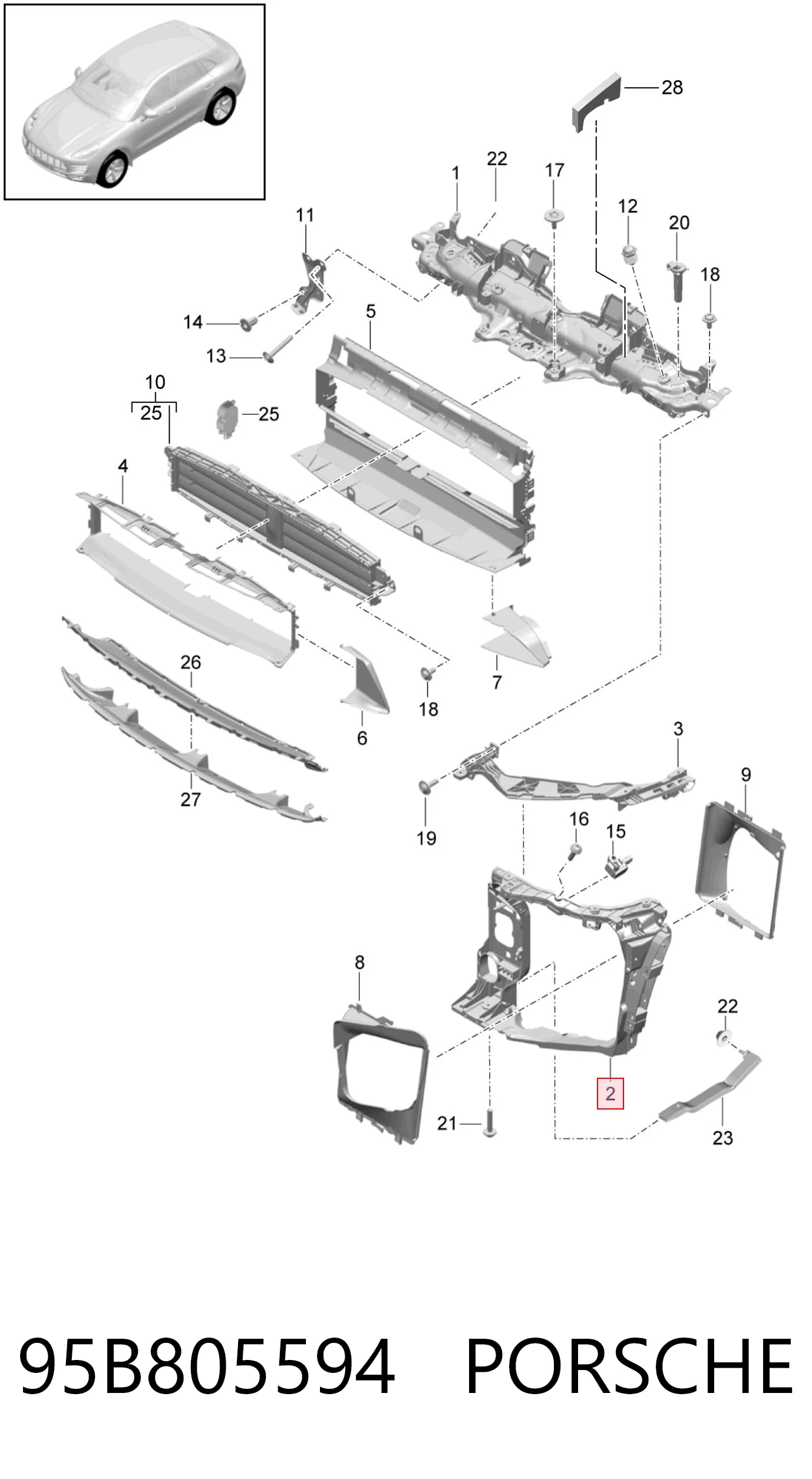 95B805594 Porsche Soporte derecho del radiador del intercooler