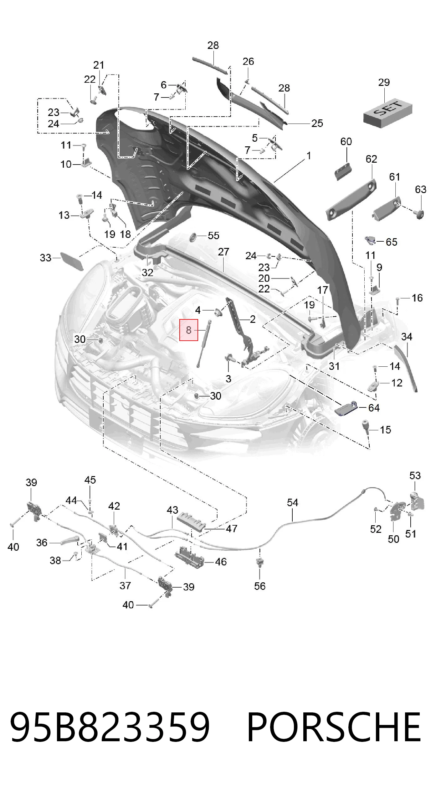 95B823359 Porsche Muelle de capó 