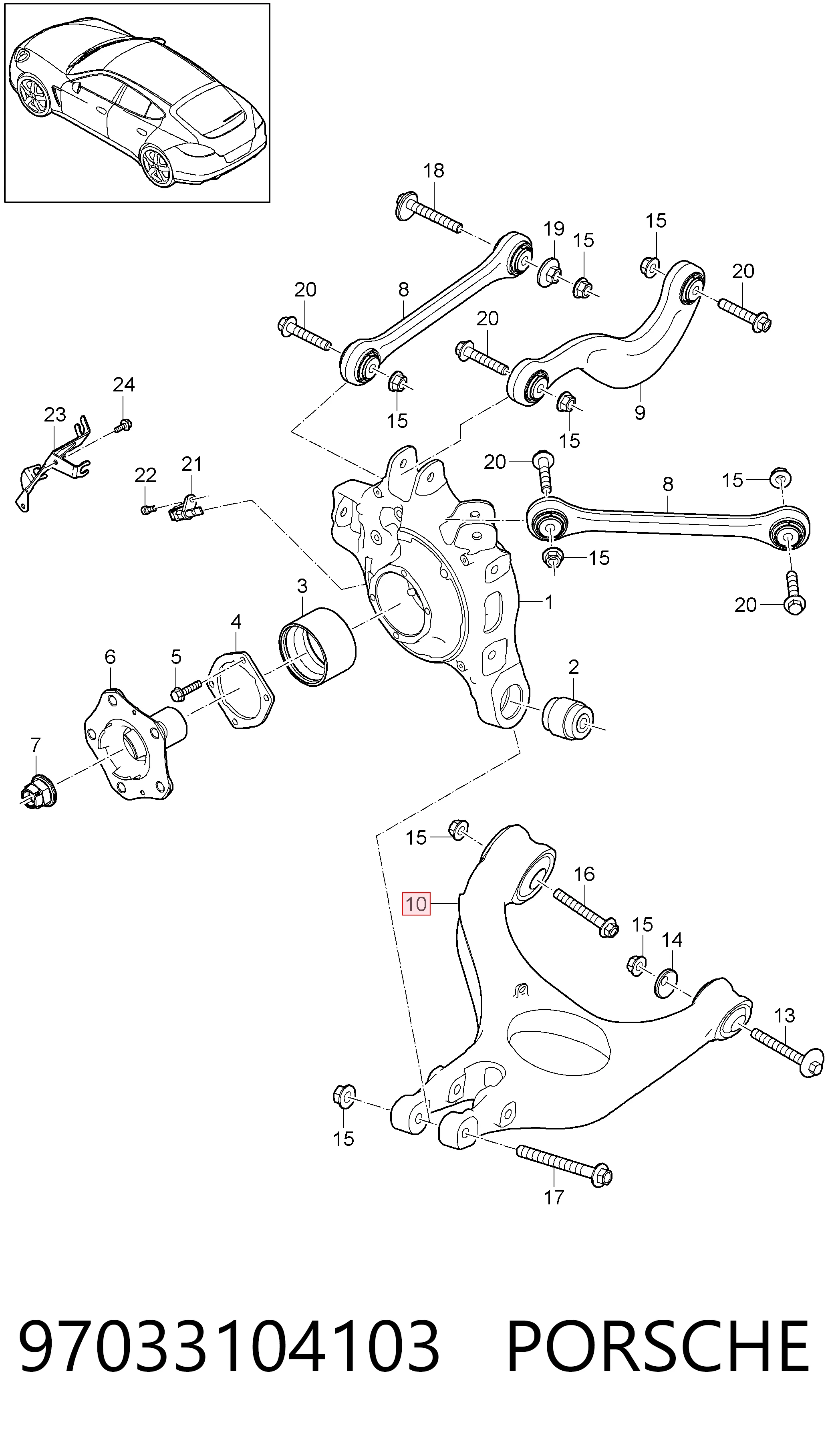 Brazo inferior izquierdo de la suspensión trasera Porsche 97033104103 precio, desde 331,06 EUR