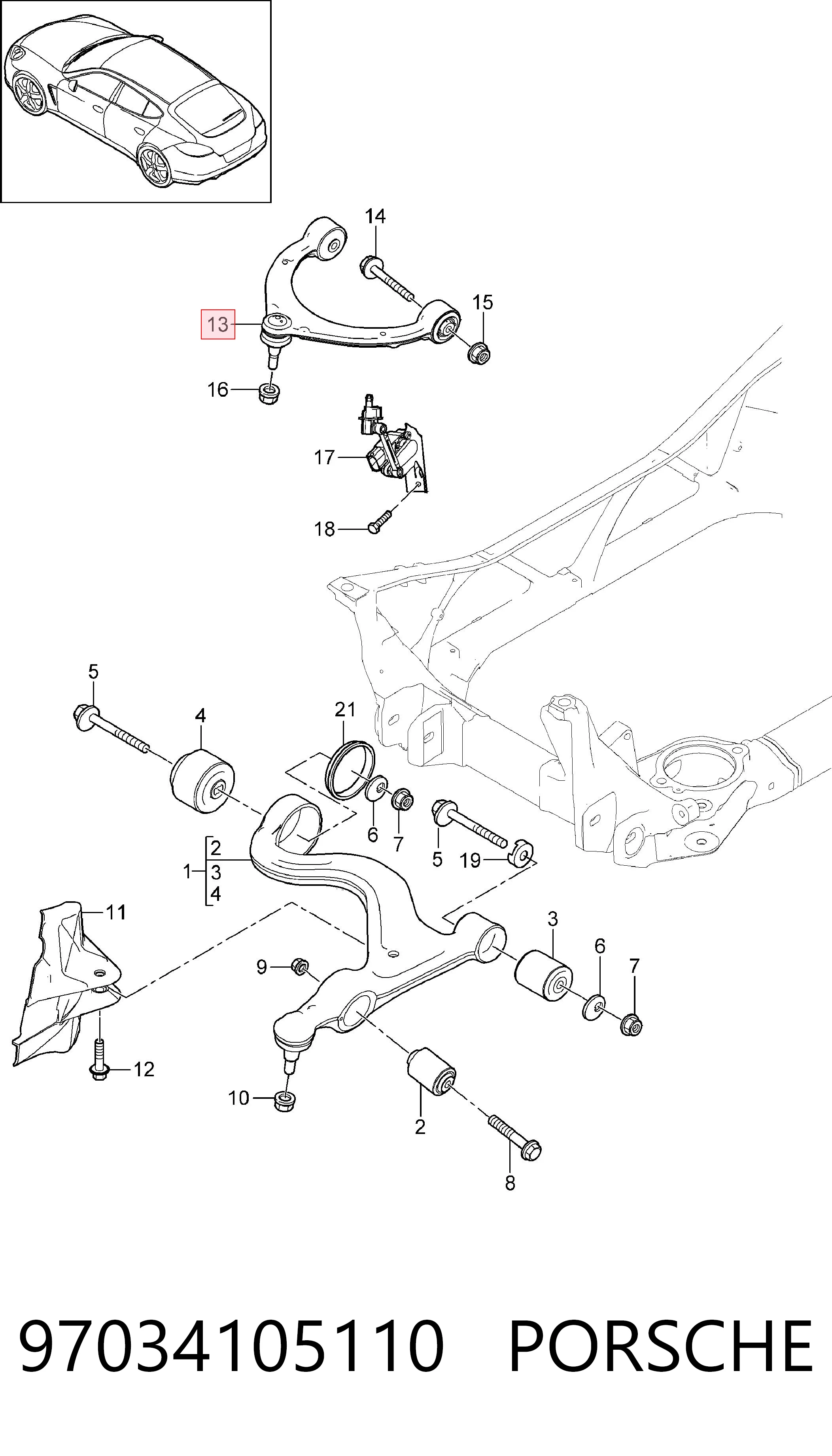 97034105110 Porsche Brazo superior izquierdo/derecho de suspensión delantera