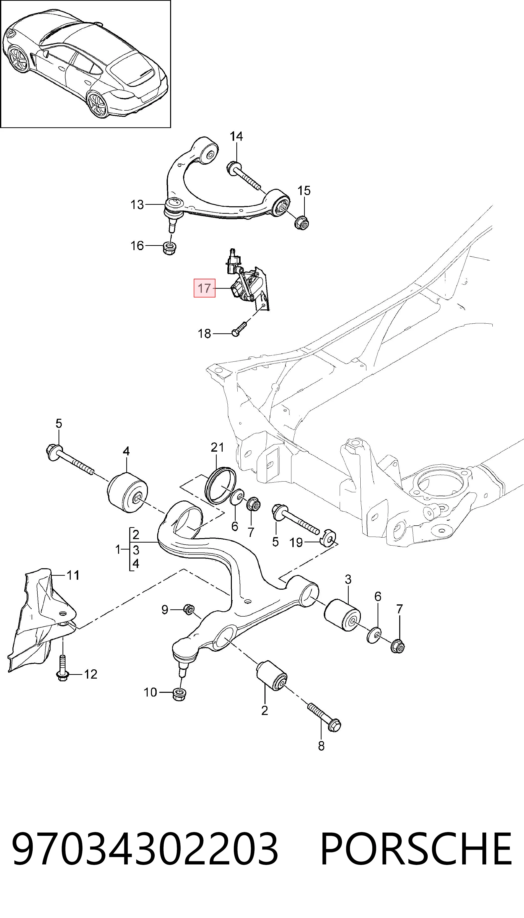 97034302203 Porsche Sensor de nivel de carrocería delantero derecho