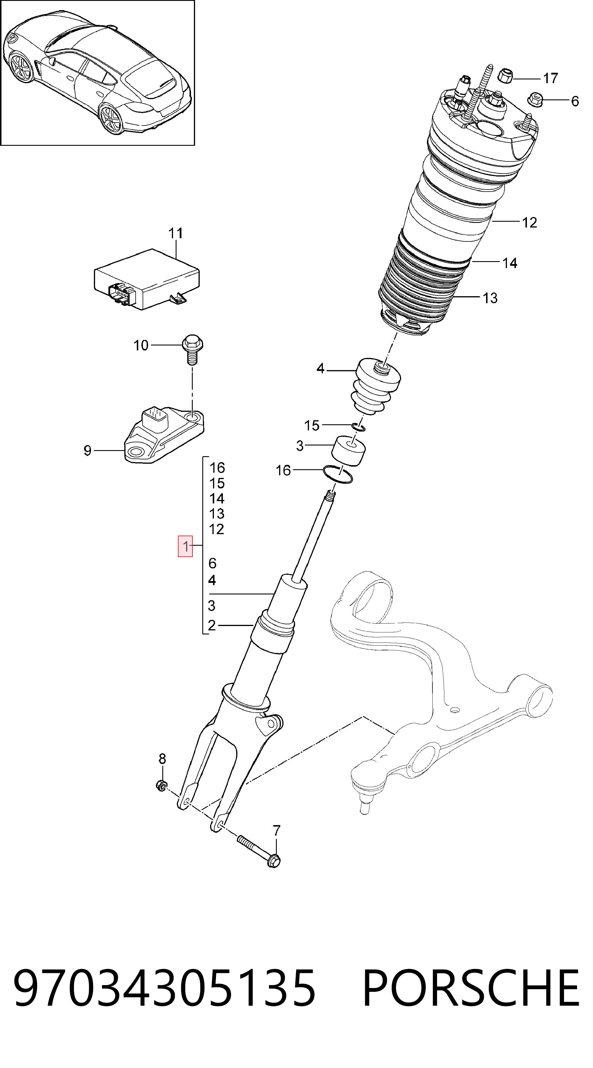 97034305135 Porsche Amortiguador frontal