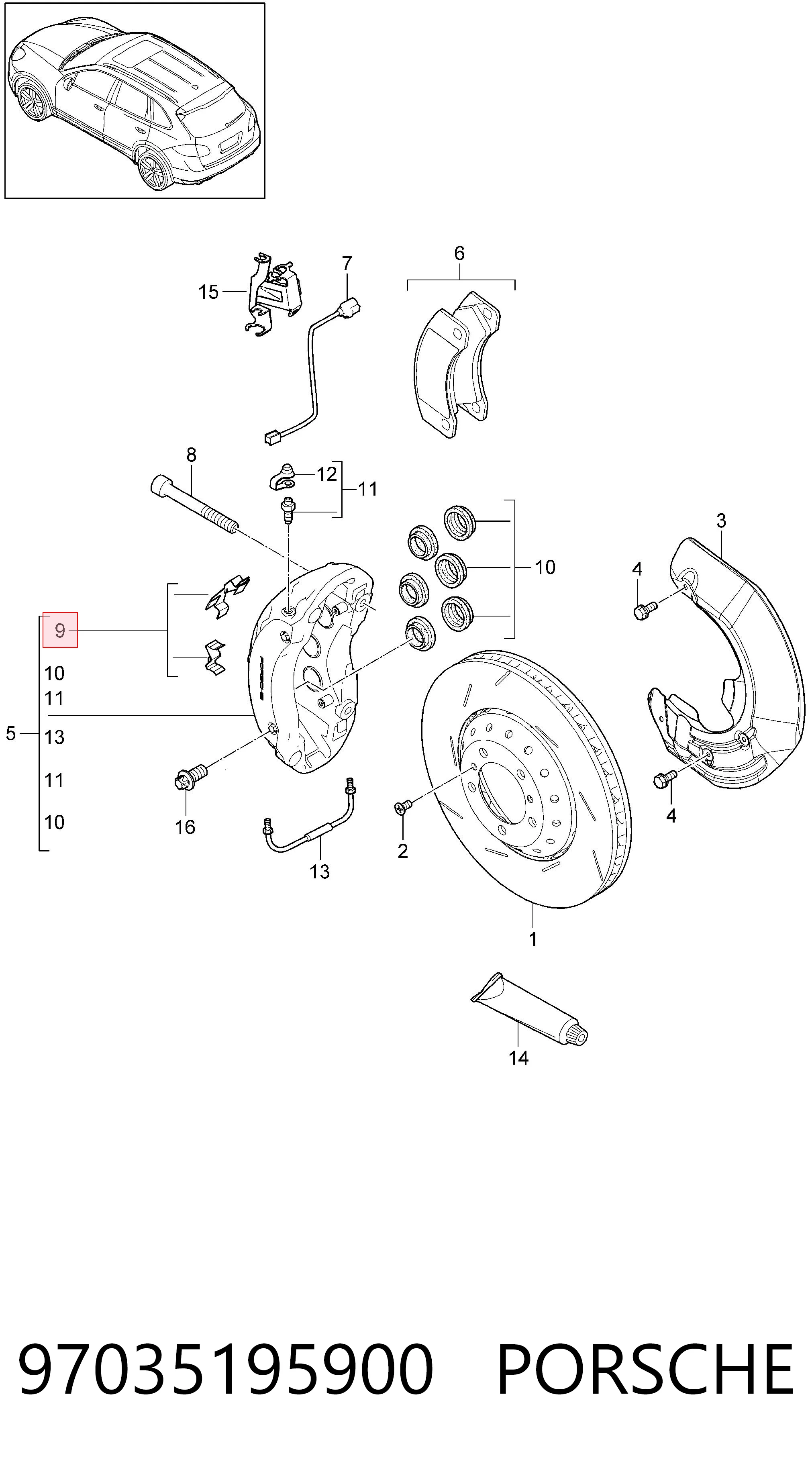 97035195900 Porsche Resorte de retención de la pinza de freno