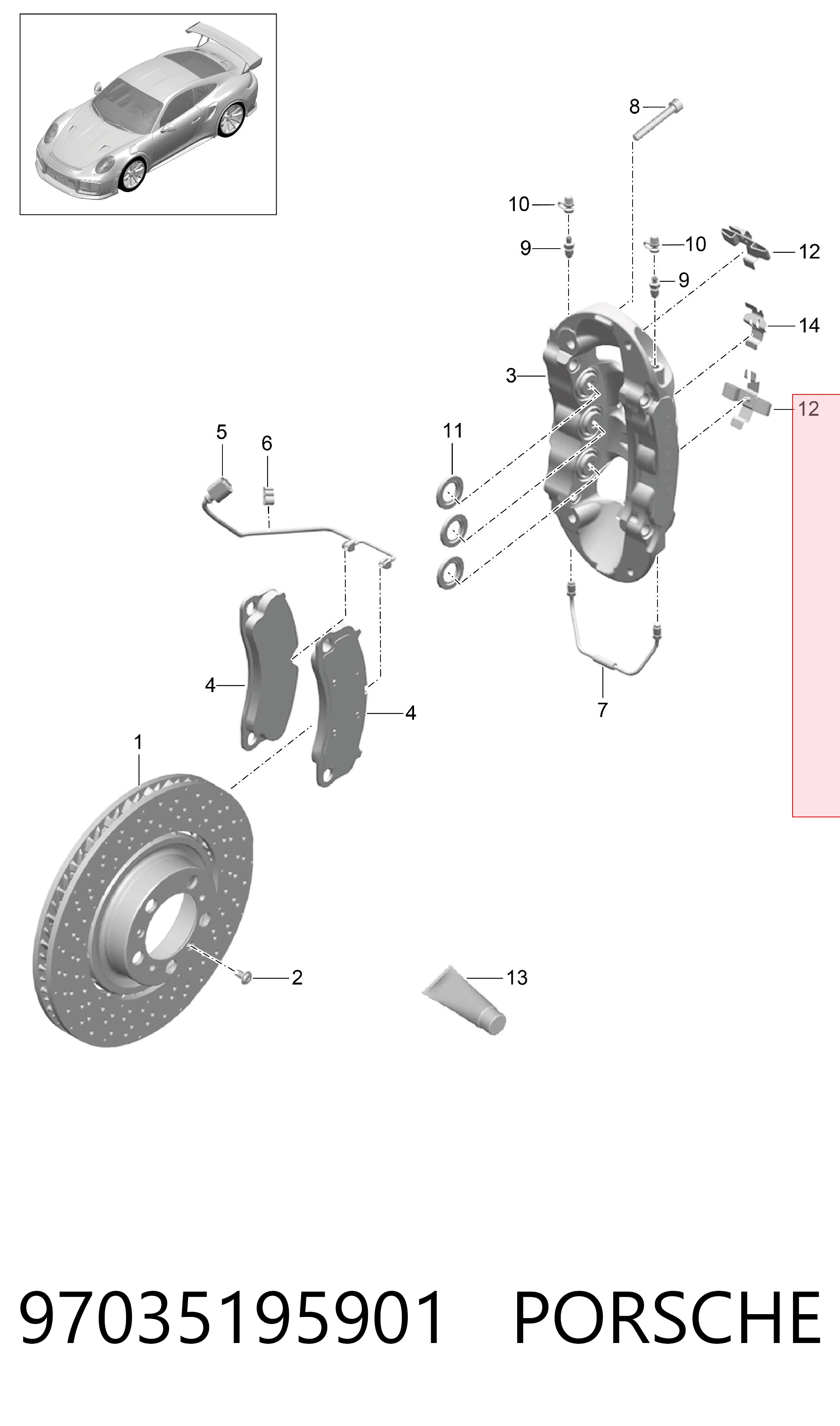 97035195901 Porsche Resorte de retención de la pinza de freno