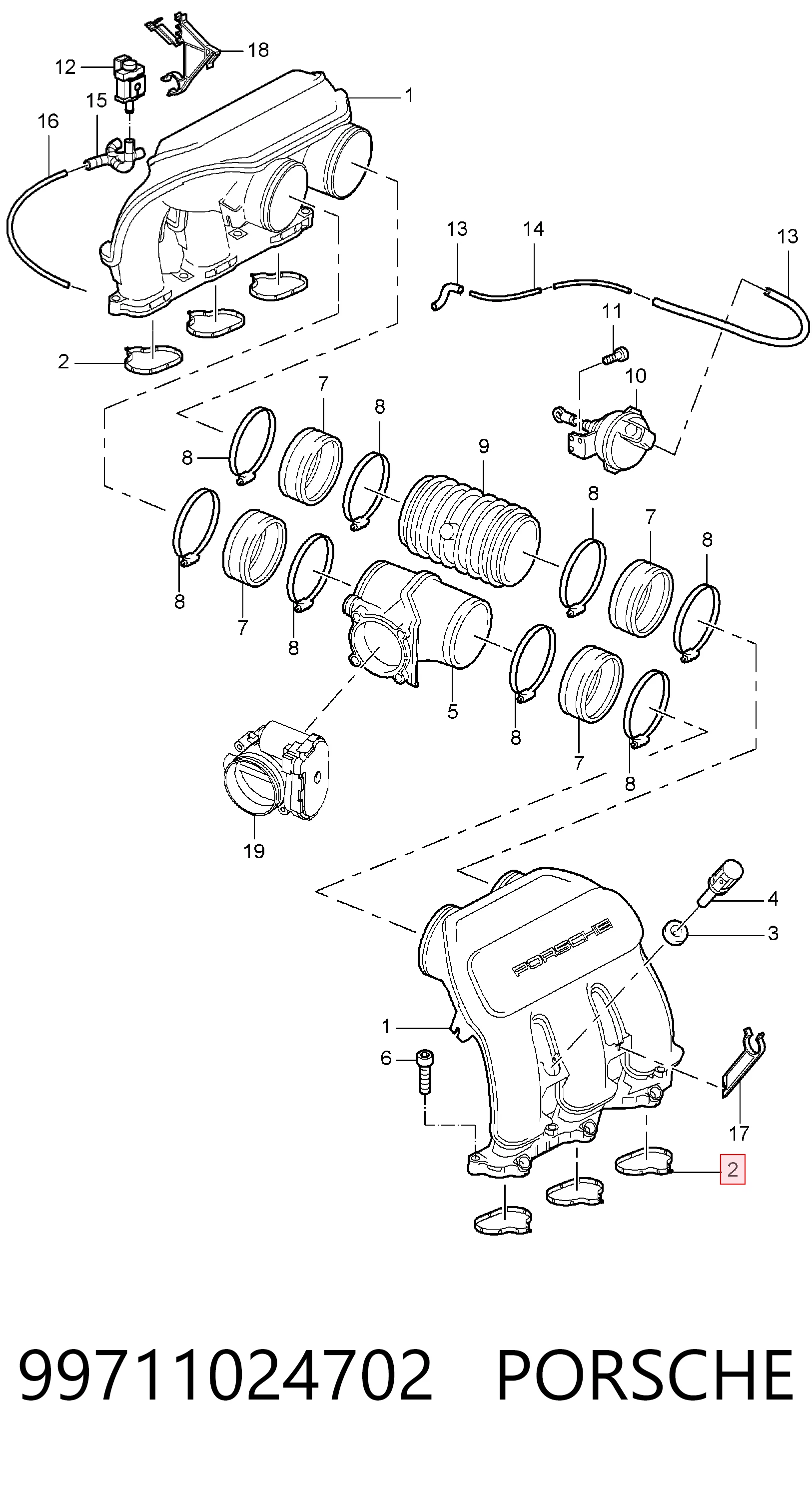 Juego de juntas, colector de admisión para Porsche 911 Targa 997
